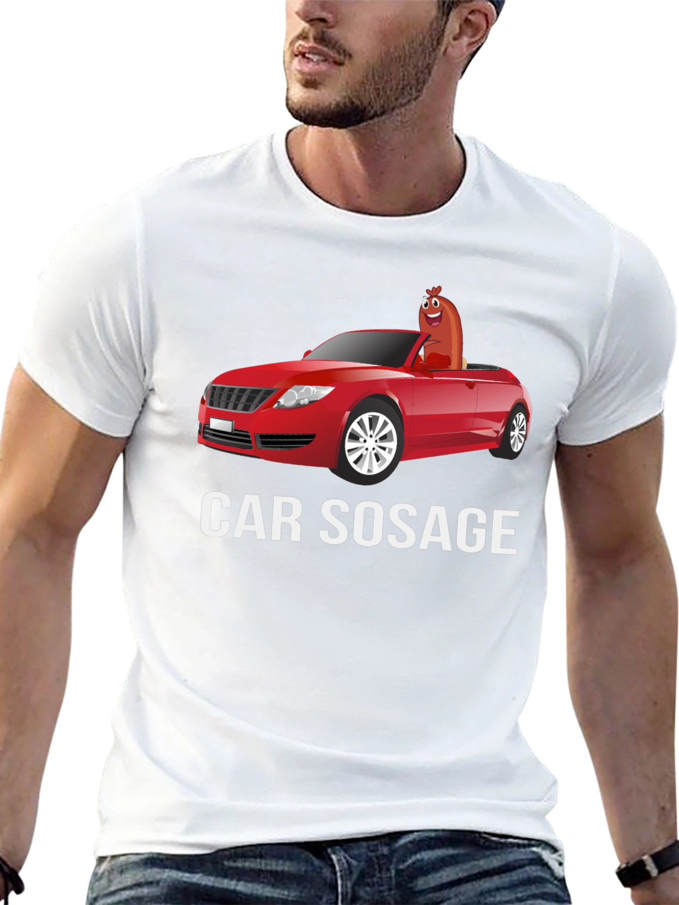 Black Car Sausage Graphic T-Shirt - Unisex Cotton Tee view 13