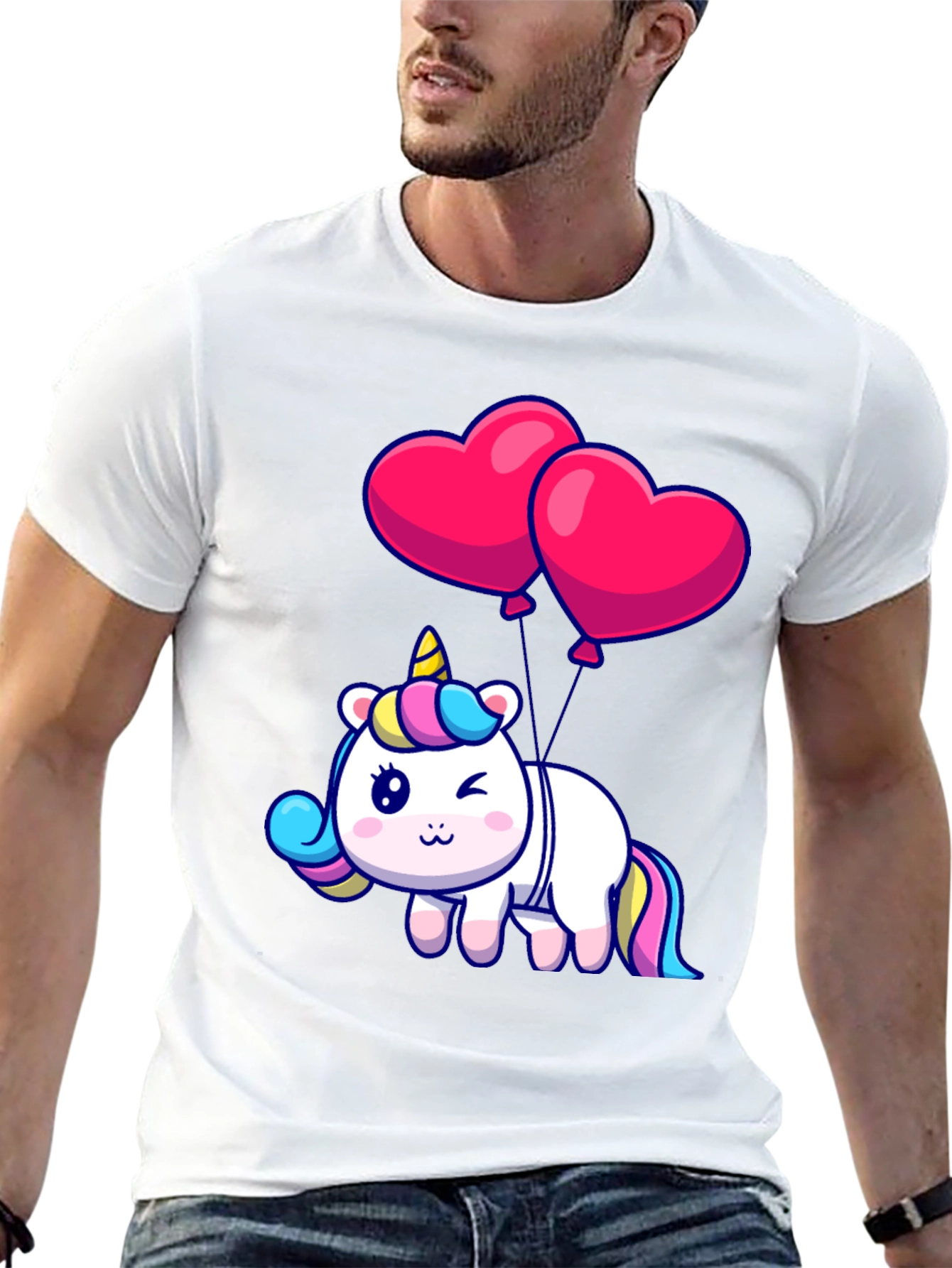 Black Unicorn with Heart Balloons Graphic Tee view 13