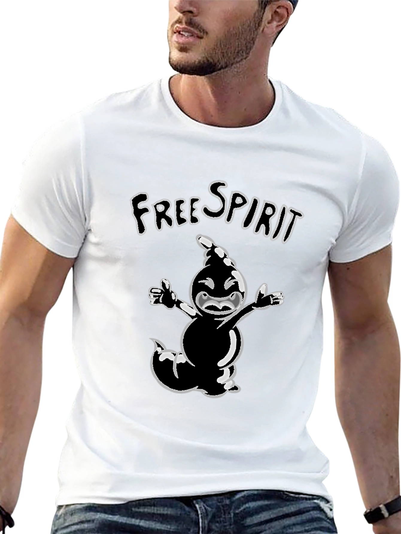 Black Free Spirit Cartoon Tee - Stylish Black T-Shirt view 13
