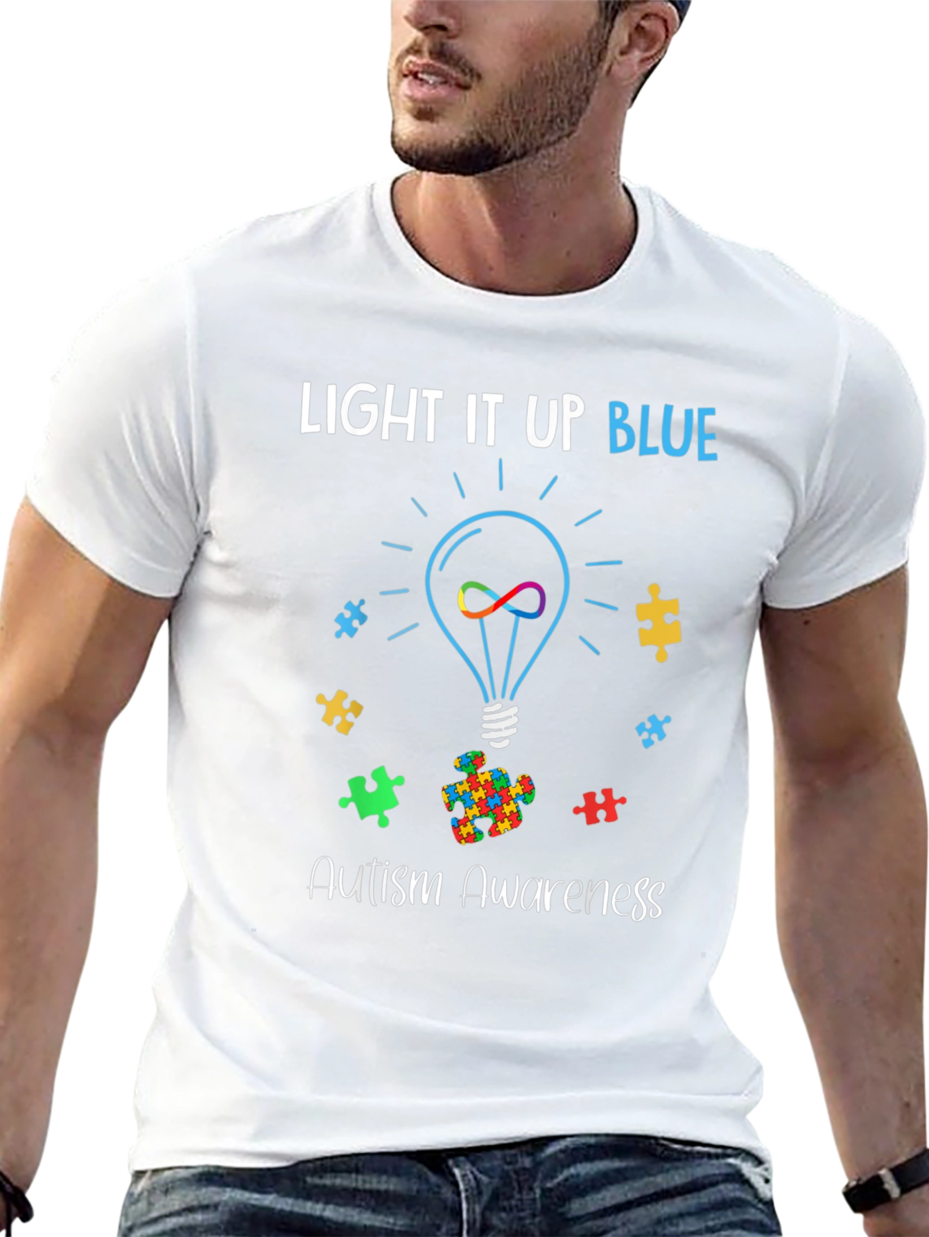 Black Autism Awareness Light It Up Blue T-Shirt view 13