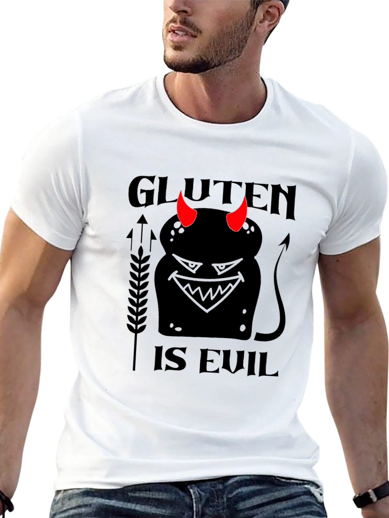 Black Gluten is Evil Black T-Shirt view 13
