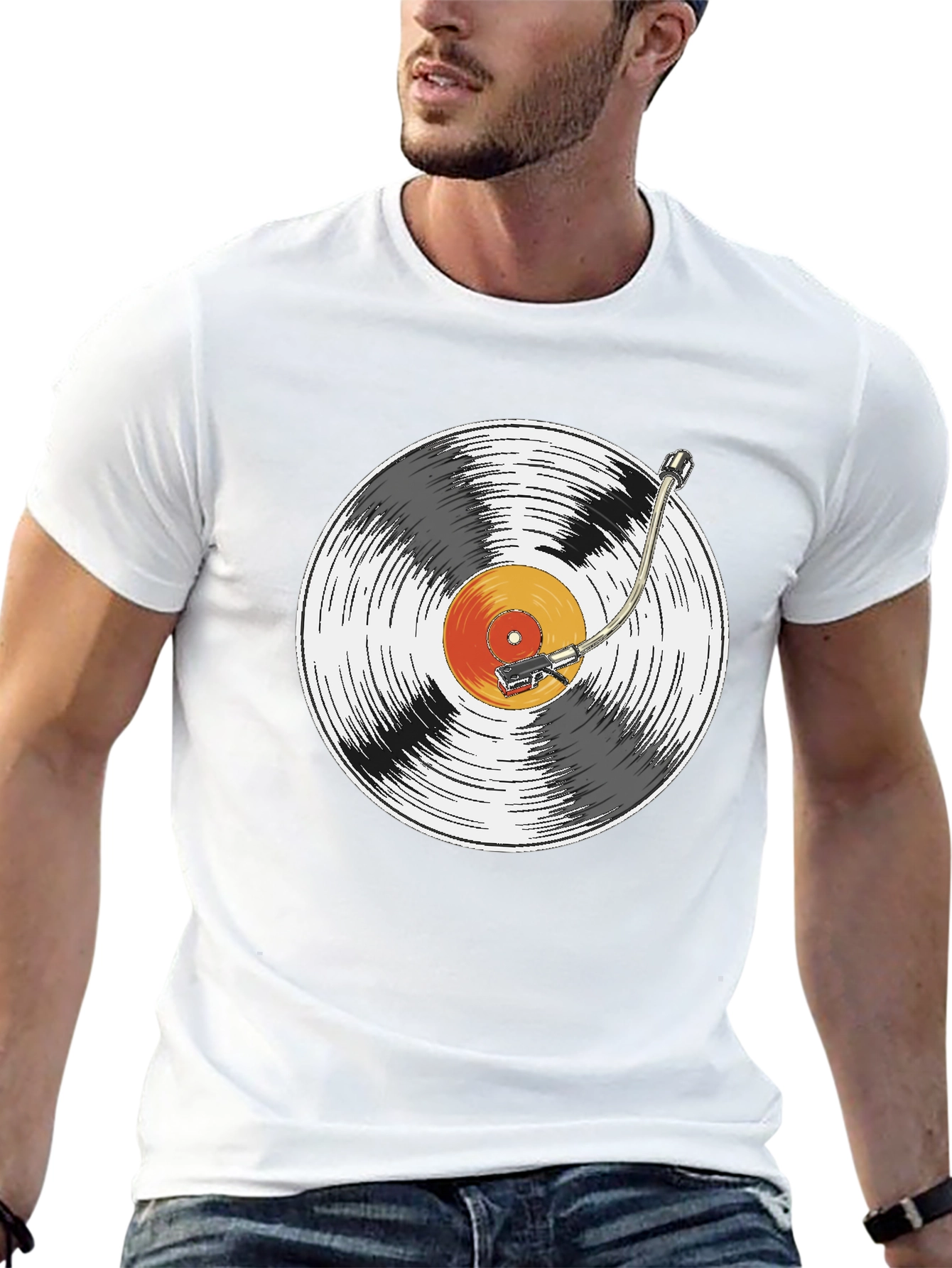 Black Retro Vinyl Record Player Graphic T-Shirt view 13