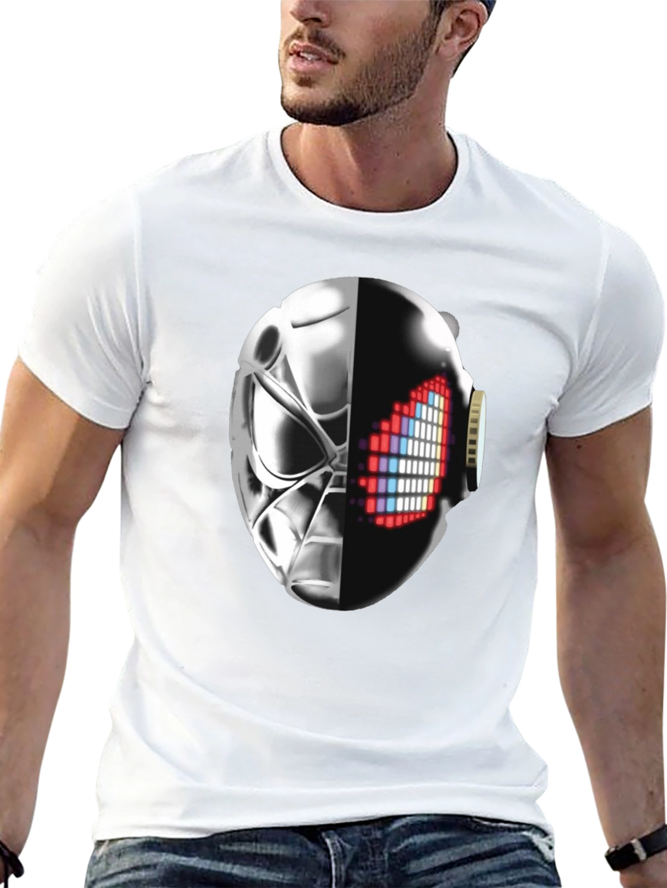Black Cyberpunk Half-Mask Graphic T-Shirt - Black view 13