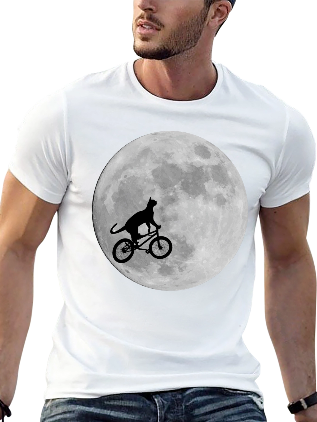 Black Cat on Bike Moon Graphic T-Shirt view 13