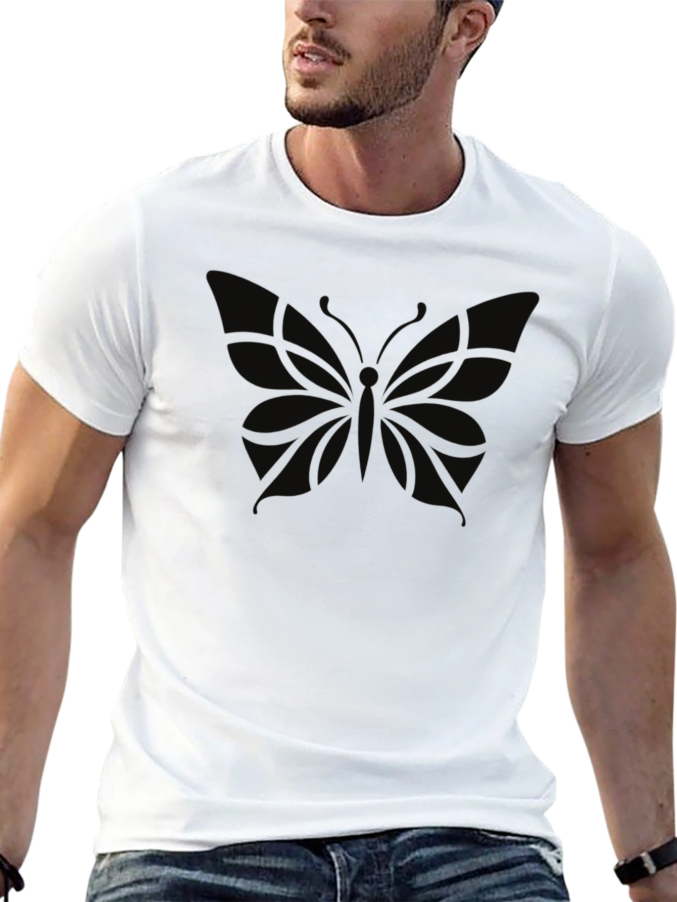 Black Men's Black Butterfly Graphic T-Shirt view 13