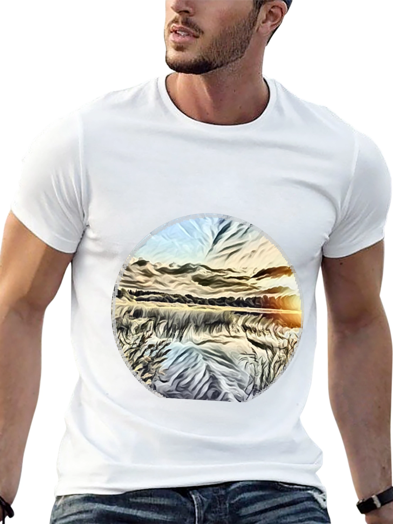 Black Sunset Lake Graphic Tee - Black Casual T-Shirt view 13