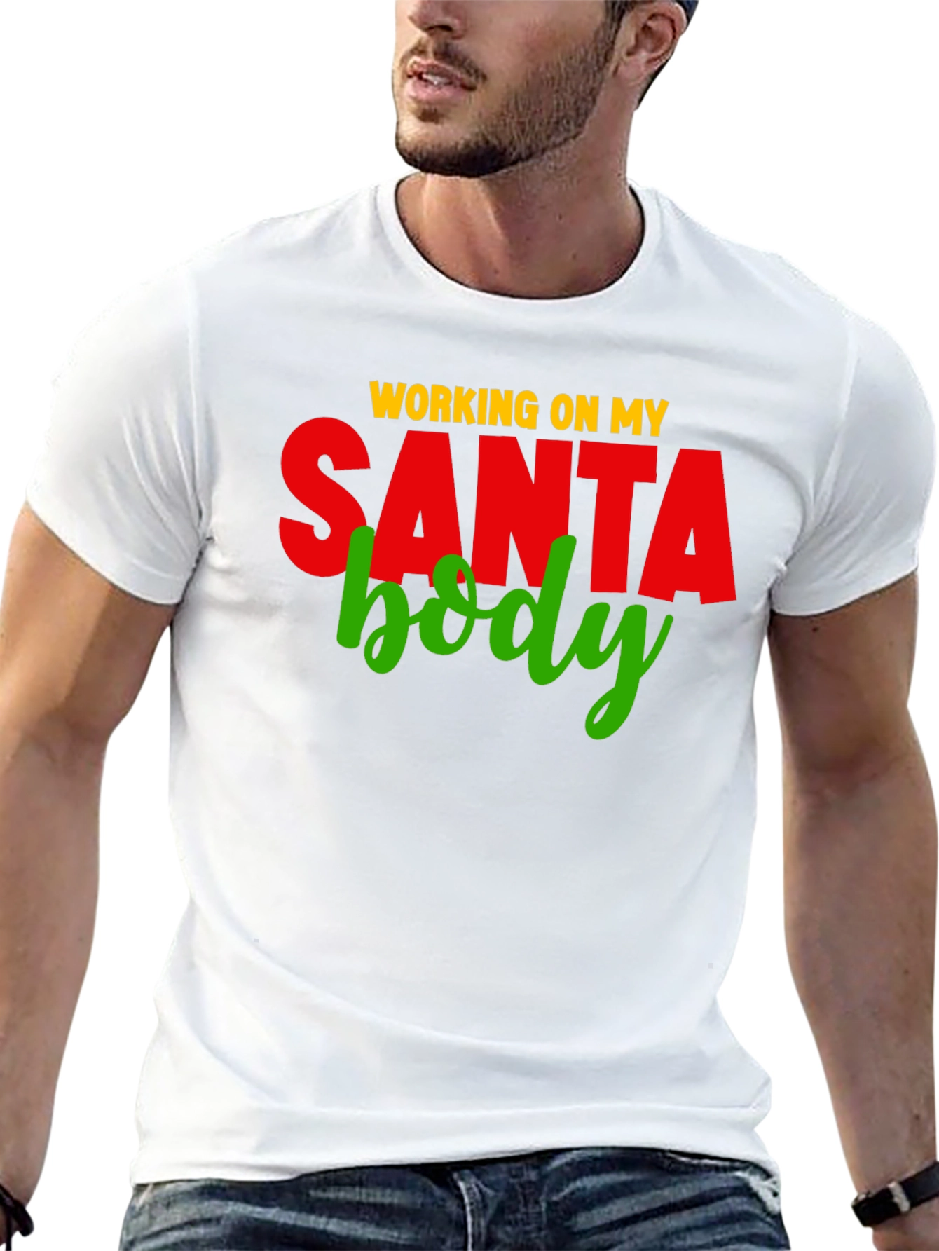 Black Working on My Santa Body T-Shirt view 13