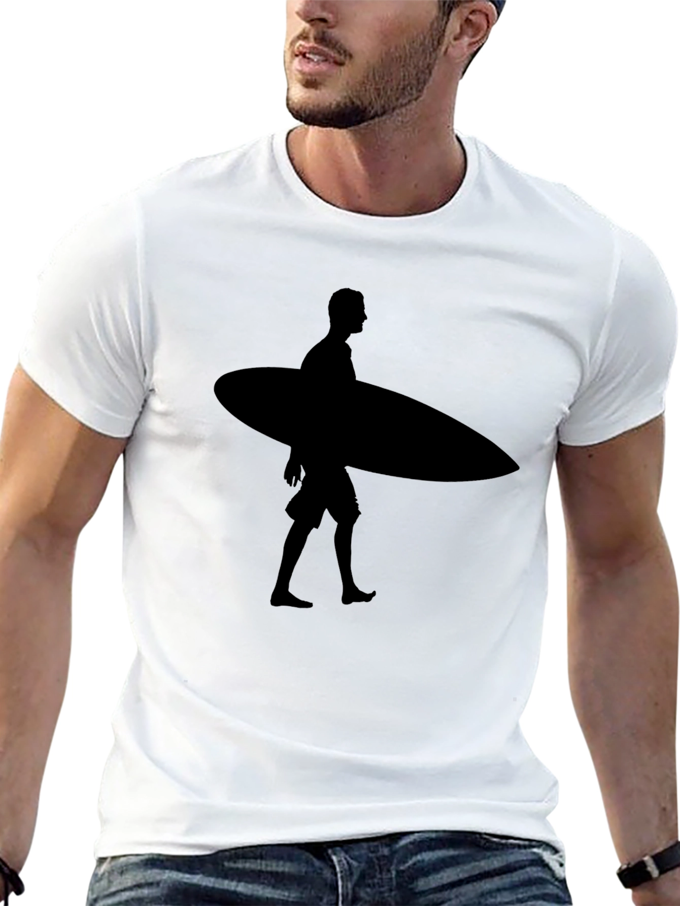 Black Surfer Silhouette Black T-Shirt view 13