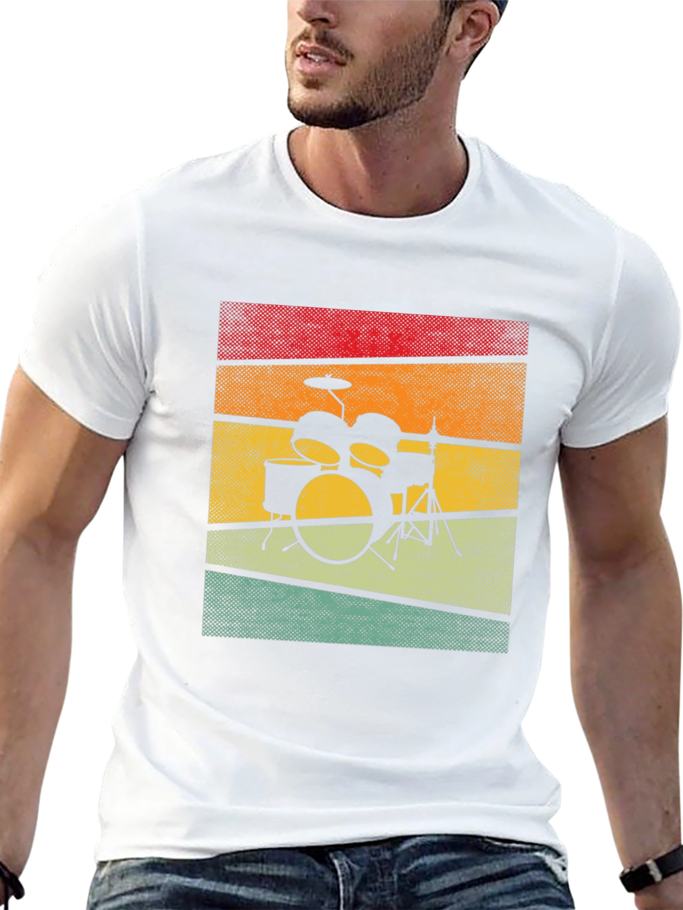 Black Retro Drum Set Graphic Tee view 13