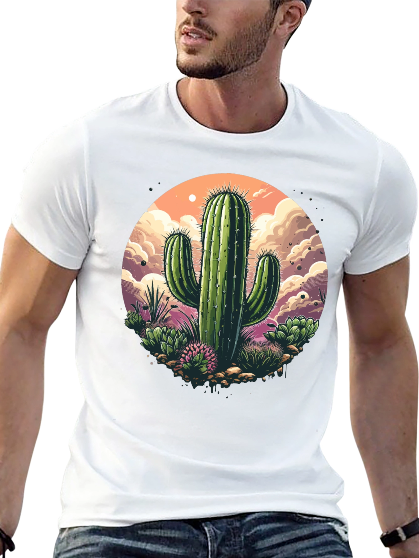 Black Cactus Graphic T-Shirt - Desert Scene view 13