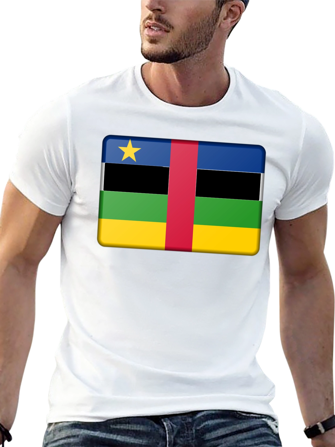 Black Central African Republic Flag T-Shirt view 13