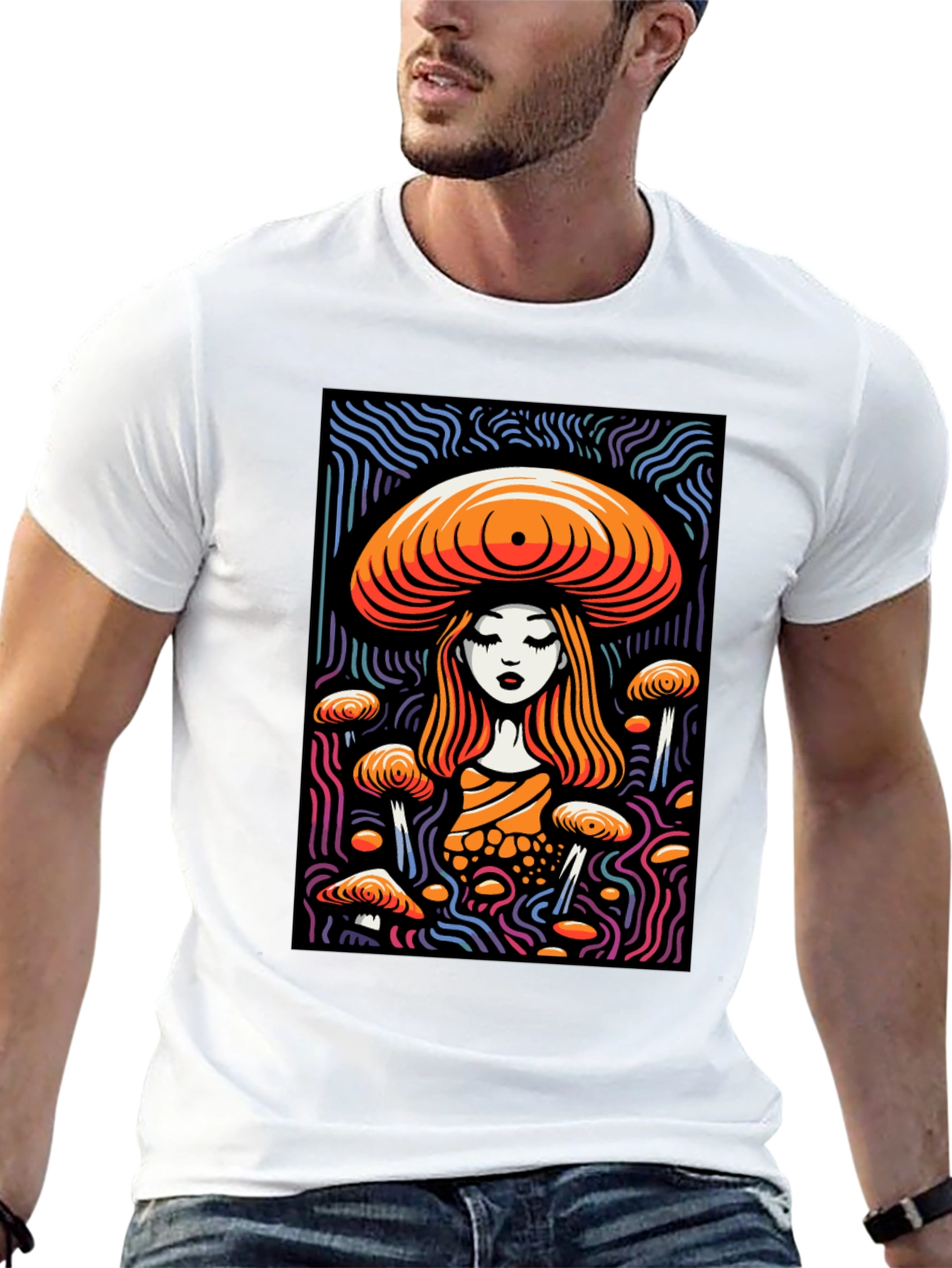 Black Mushroom Maiden Graphic Tee - Black Cotton Blend view 13