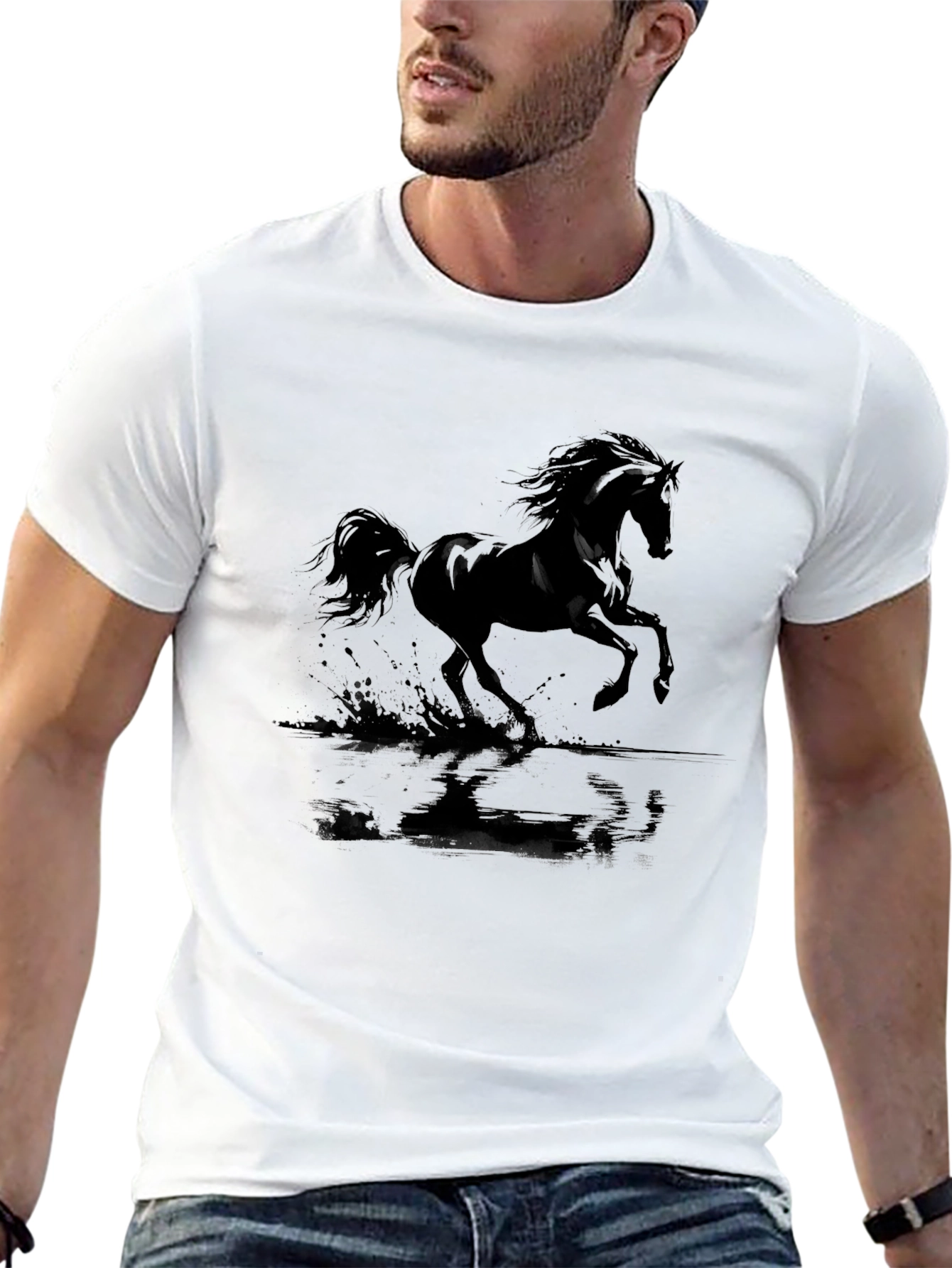 Black Black Horse Graphic Tee - Men's Casual Crew Neck T-Shirt view 13