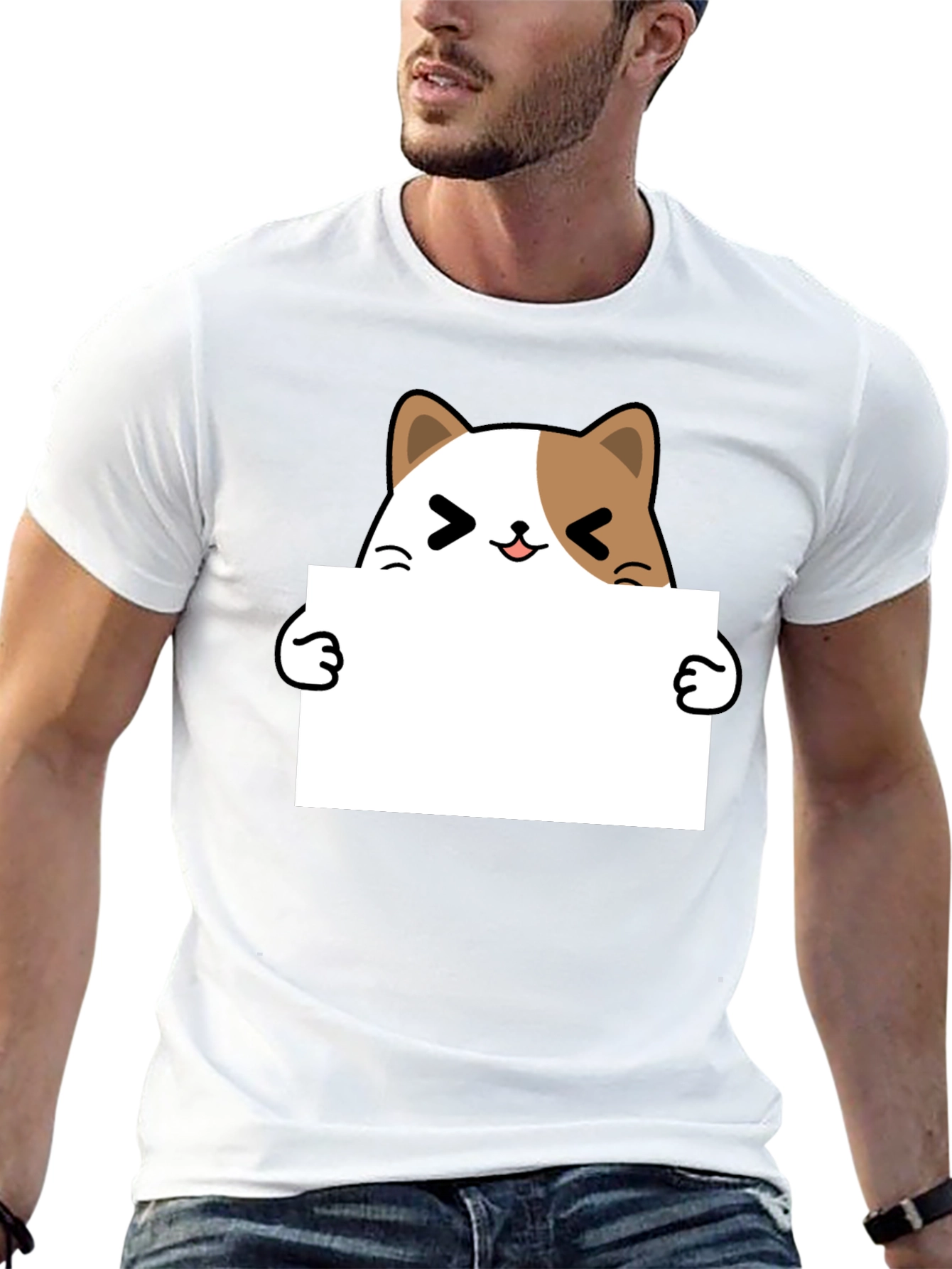 Black Cute Cat Holding Sign Graphic T-Shirt view 13