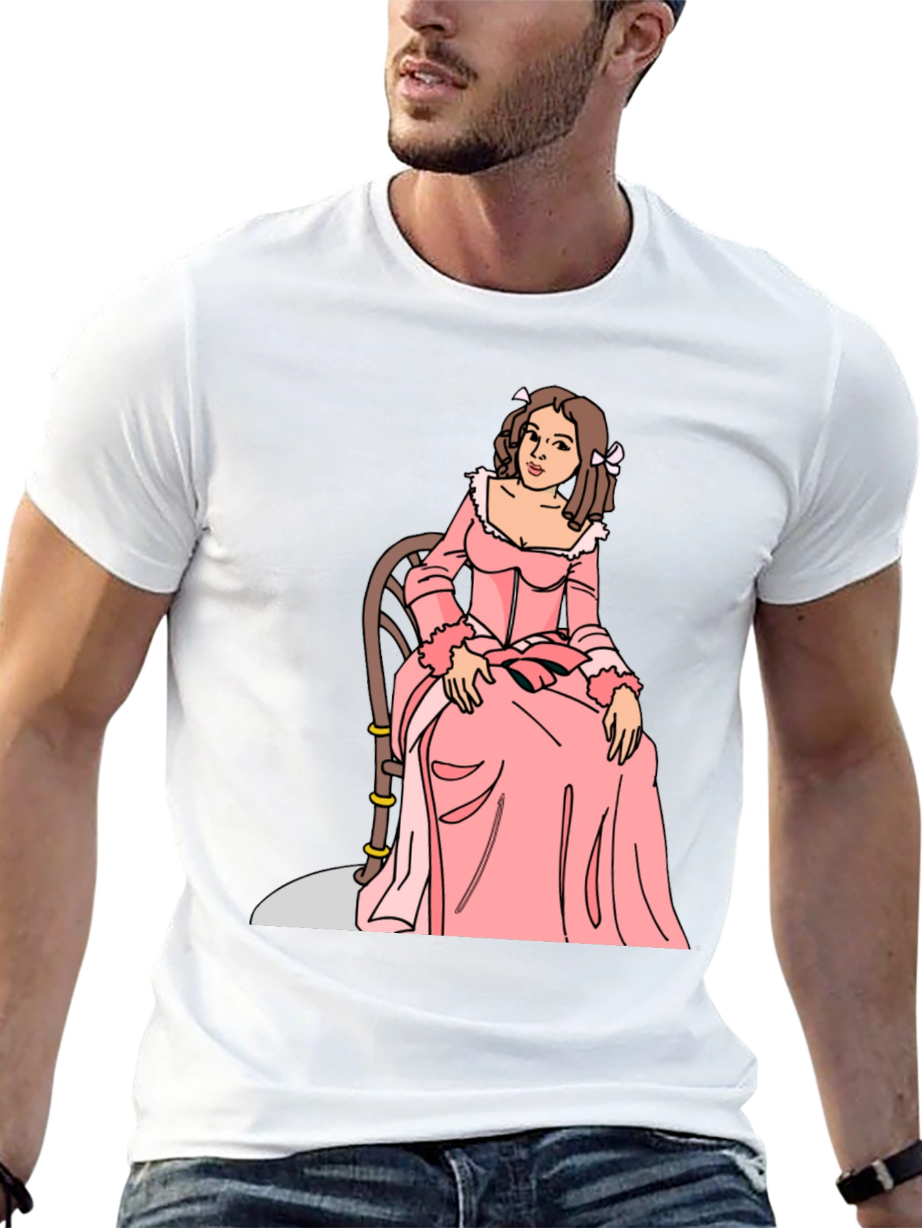 Black Cartoon Woman Pink Dress Black T-Shirt view 13