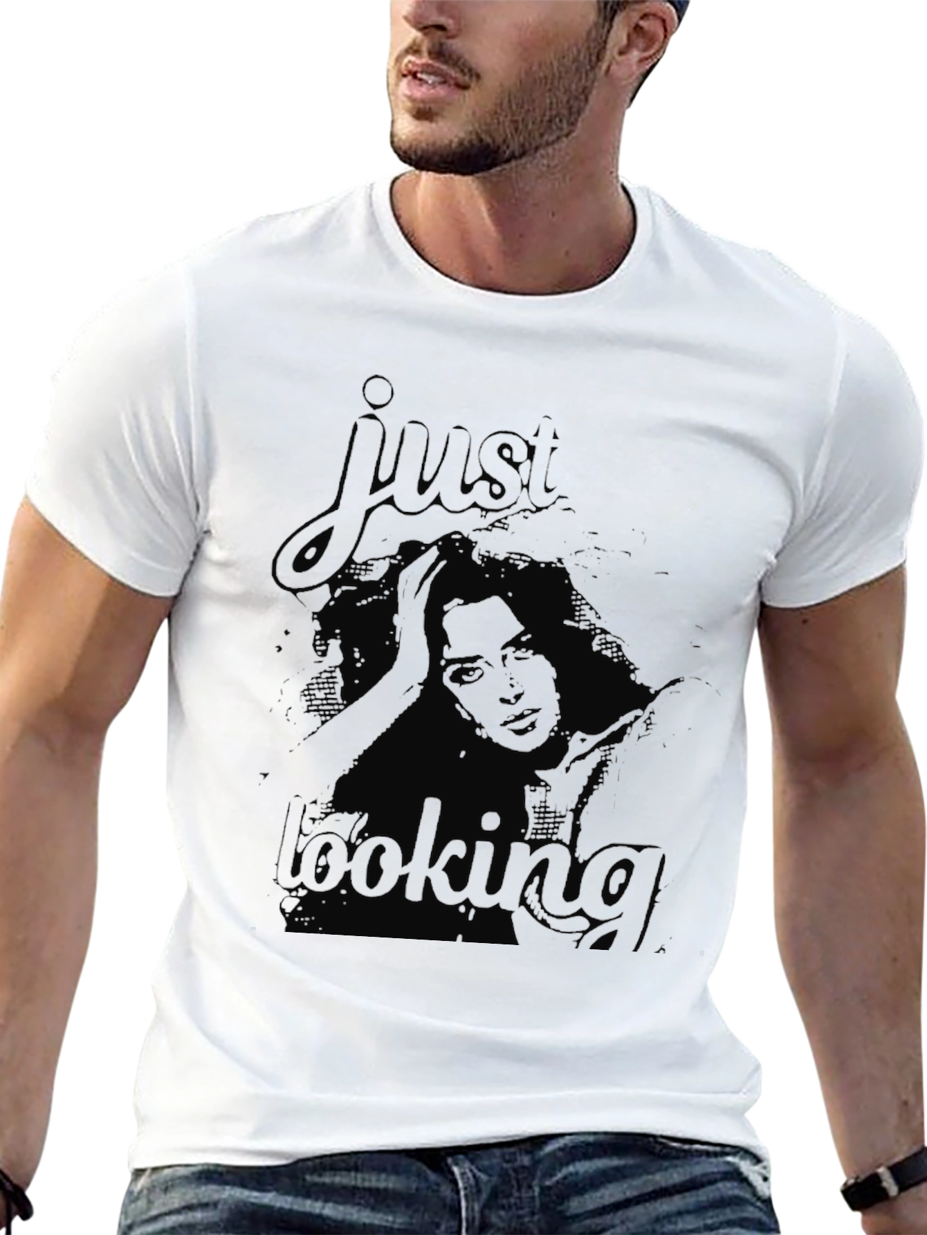 Black Just Looking Graphic Tee - Black Unisex Shirt view 13