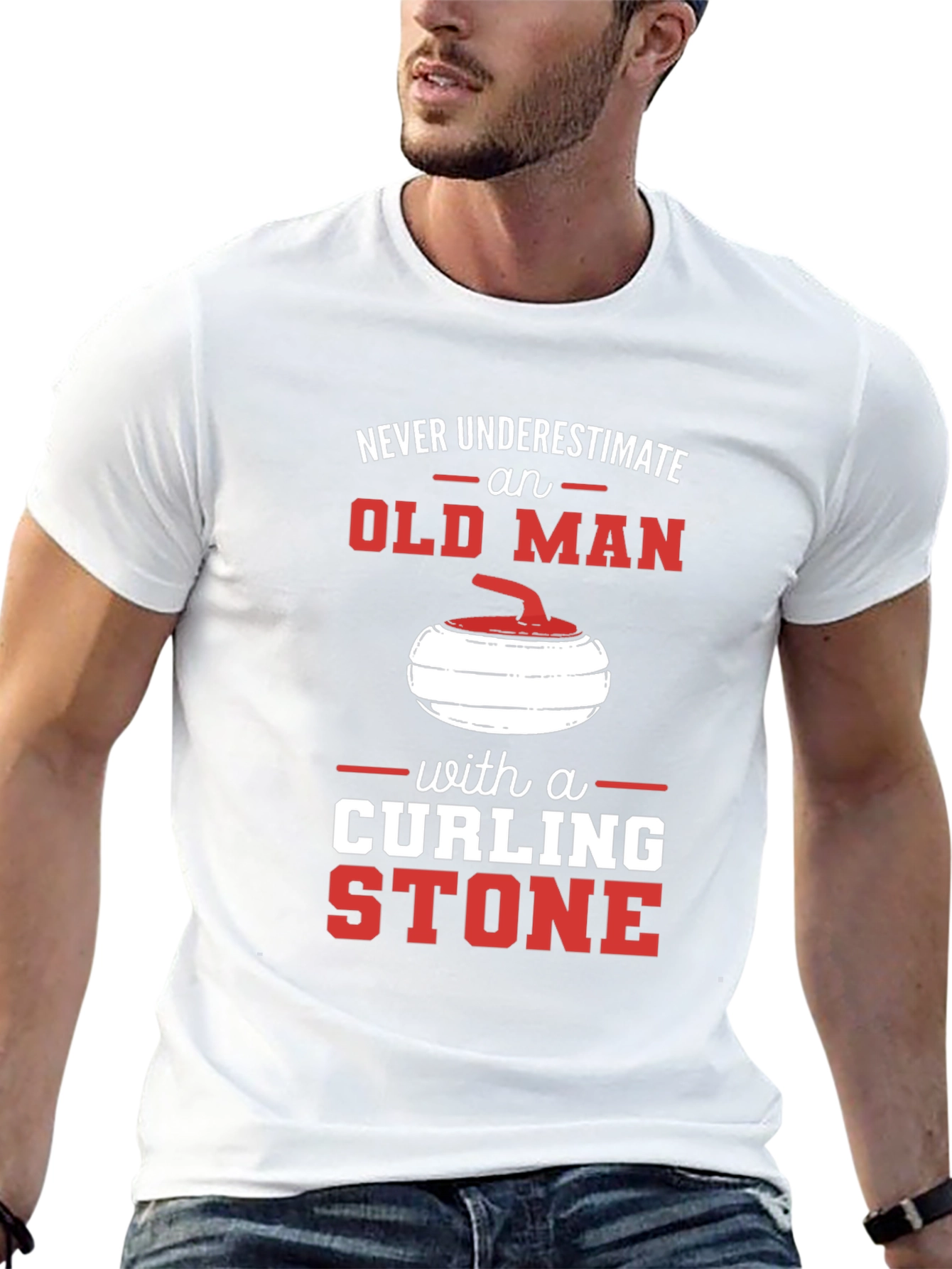 Black Never Underestimate Old Man with Curling Stone T-Shirt view 13