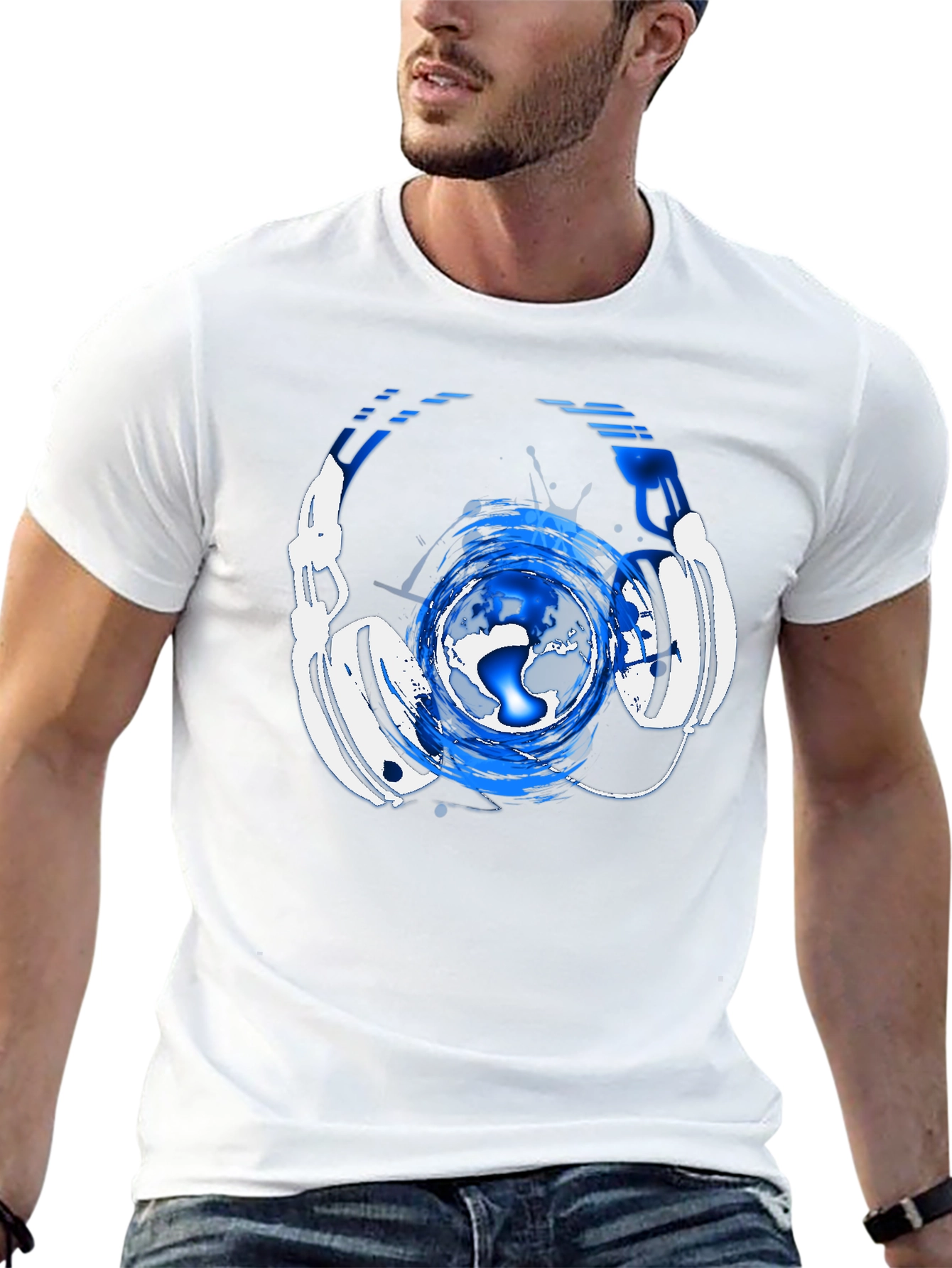 Black Headphone Globe Graphic Tee view 13