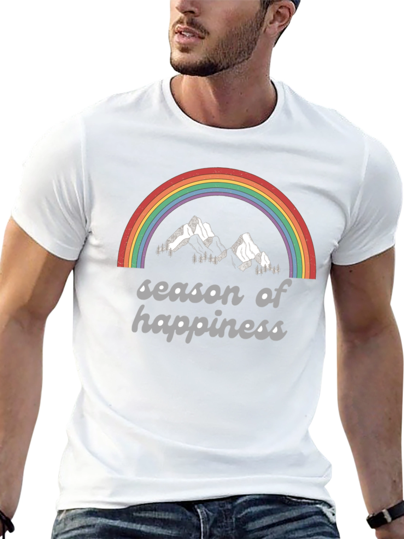 Black Season of Happiness Rainbow Graphic Tee view 13