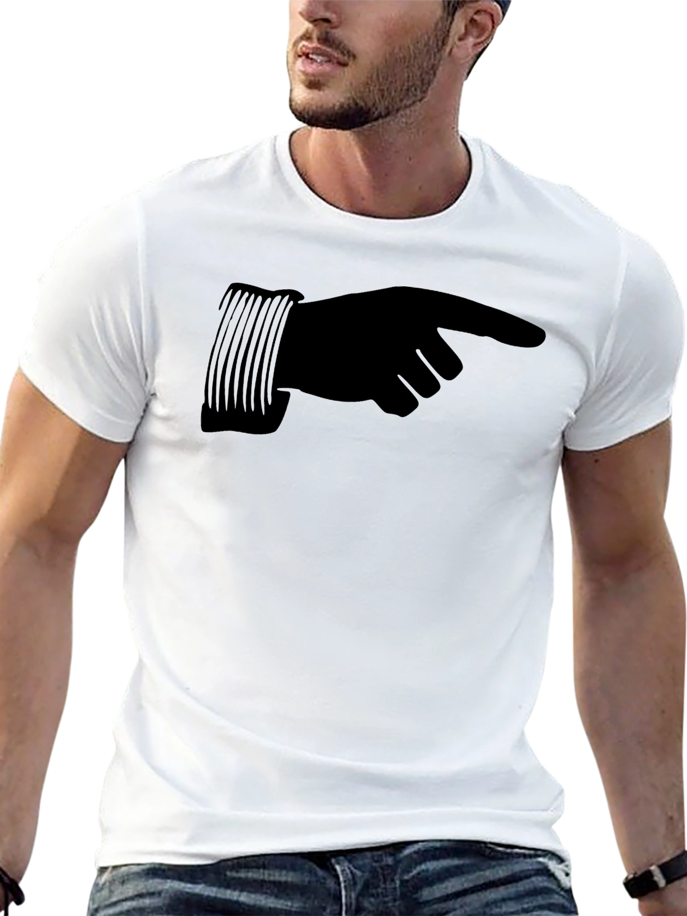 Black Pointing Hand Graphic T-Shirt - Casual Wear view 13