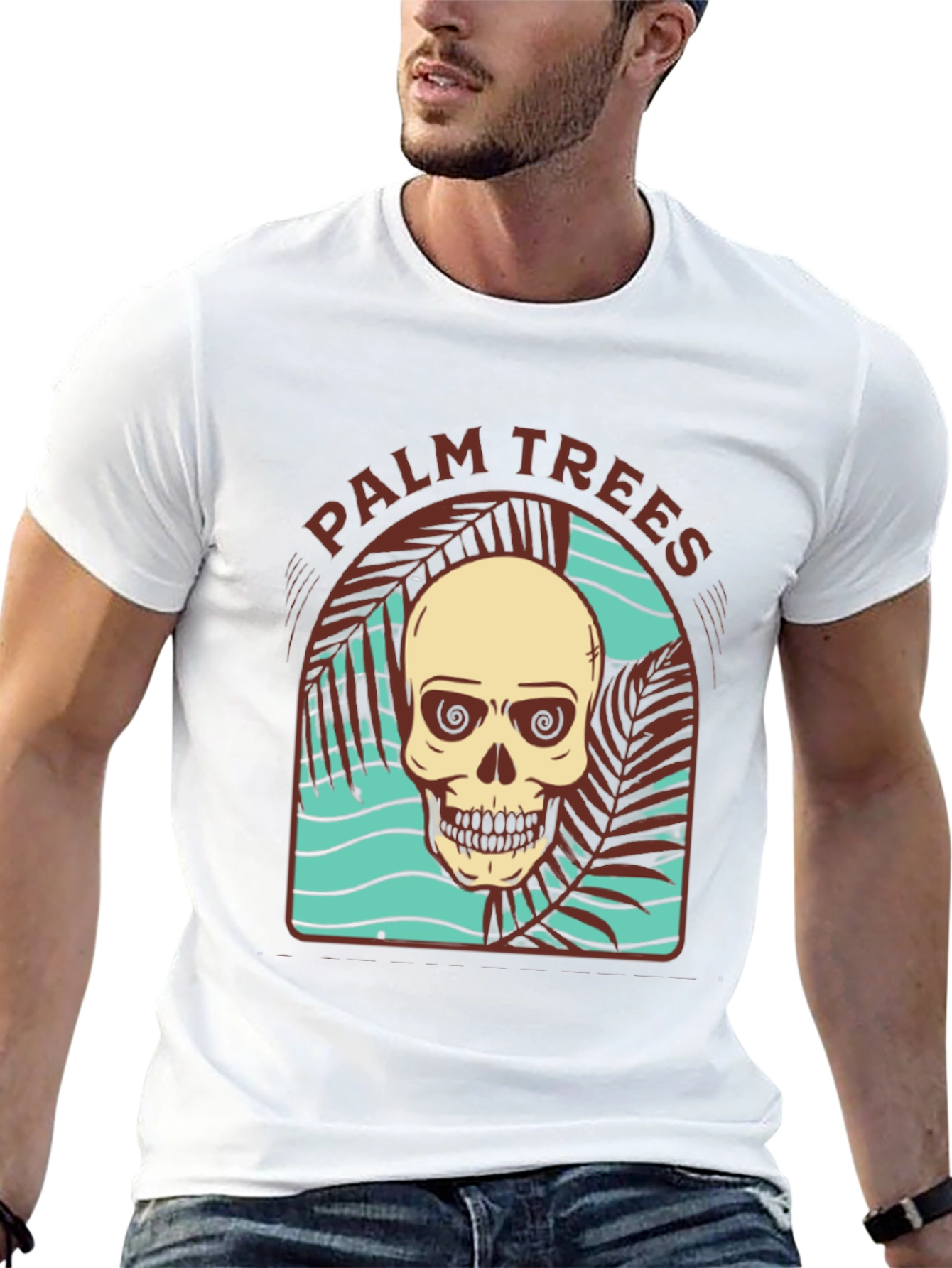 Black Skull Palm Trees T-Shirt view 13