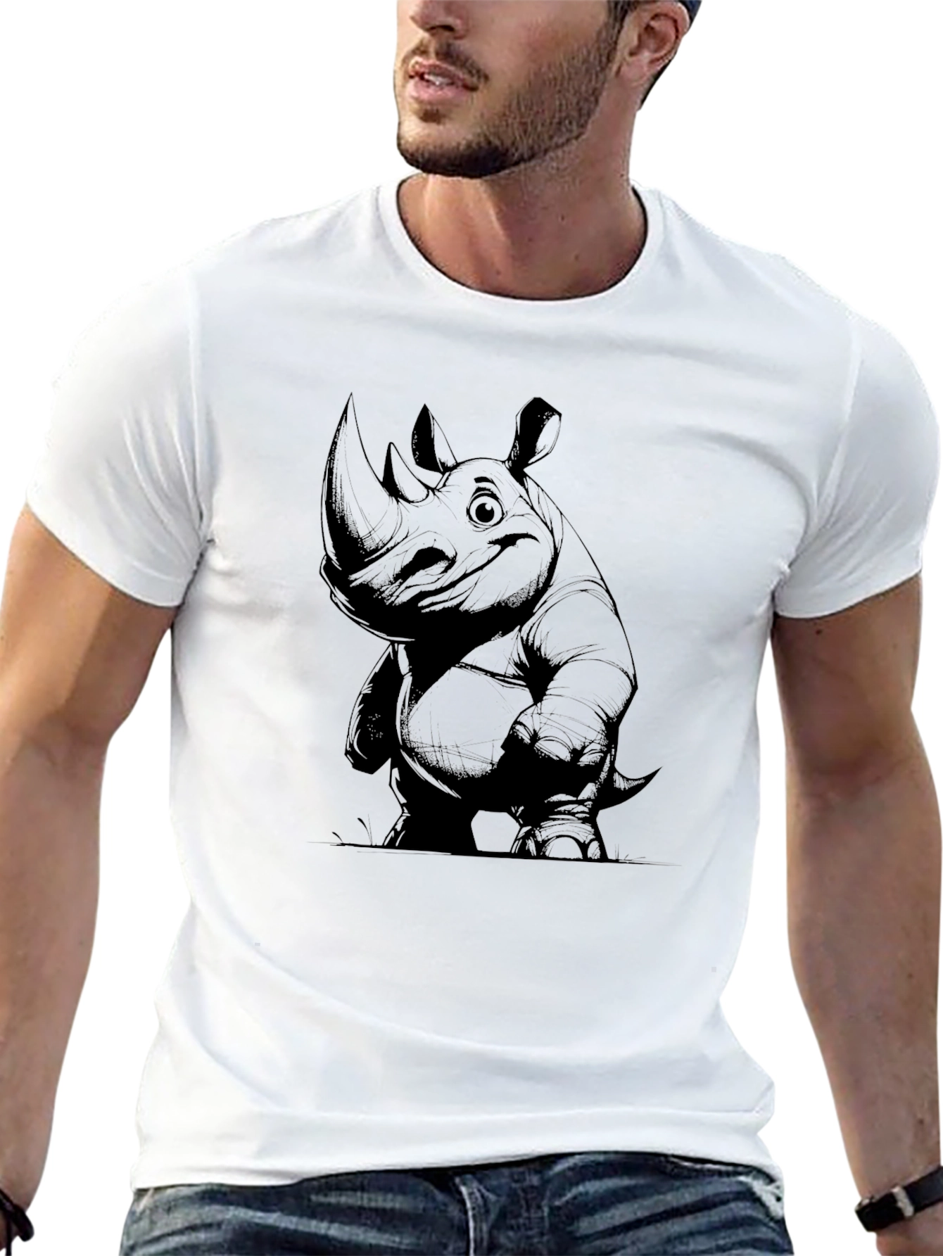 Black Rhino Graphic Tee - Men's Black Cotton T-Shirt view 13