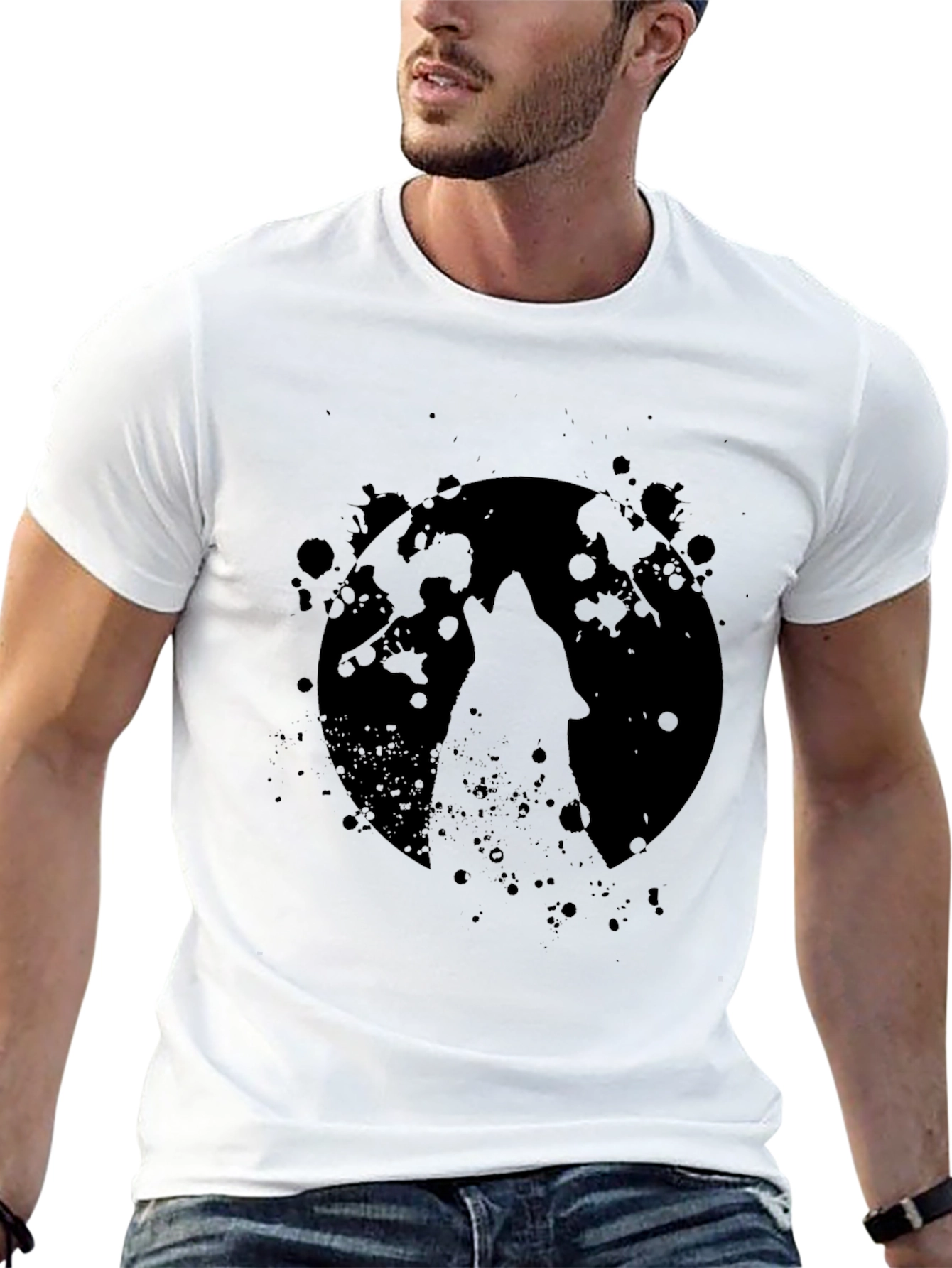 Black Wolf Moon Black T-Shirt - Graphic Tee view 13