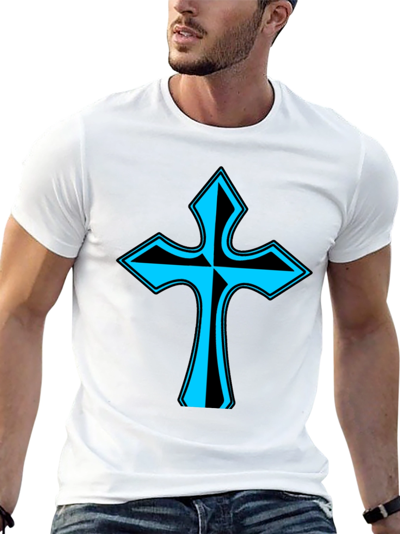 Black Stylish Cross Graphic Tee - Black view 13