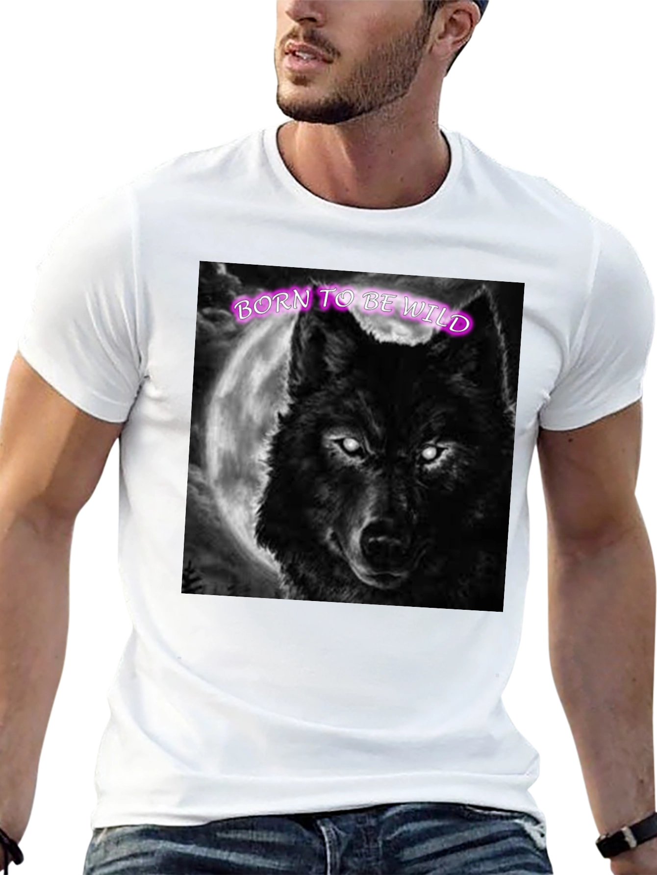 Black Born to be Wild Wolf Graphic Tee view 13