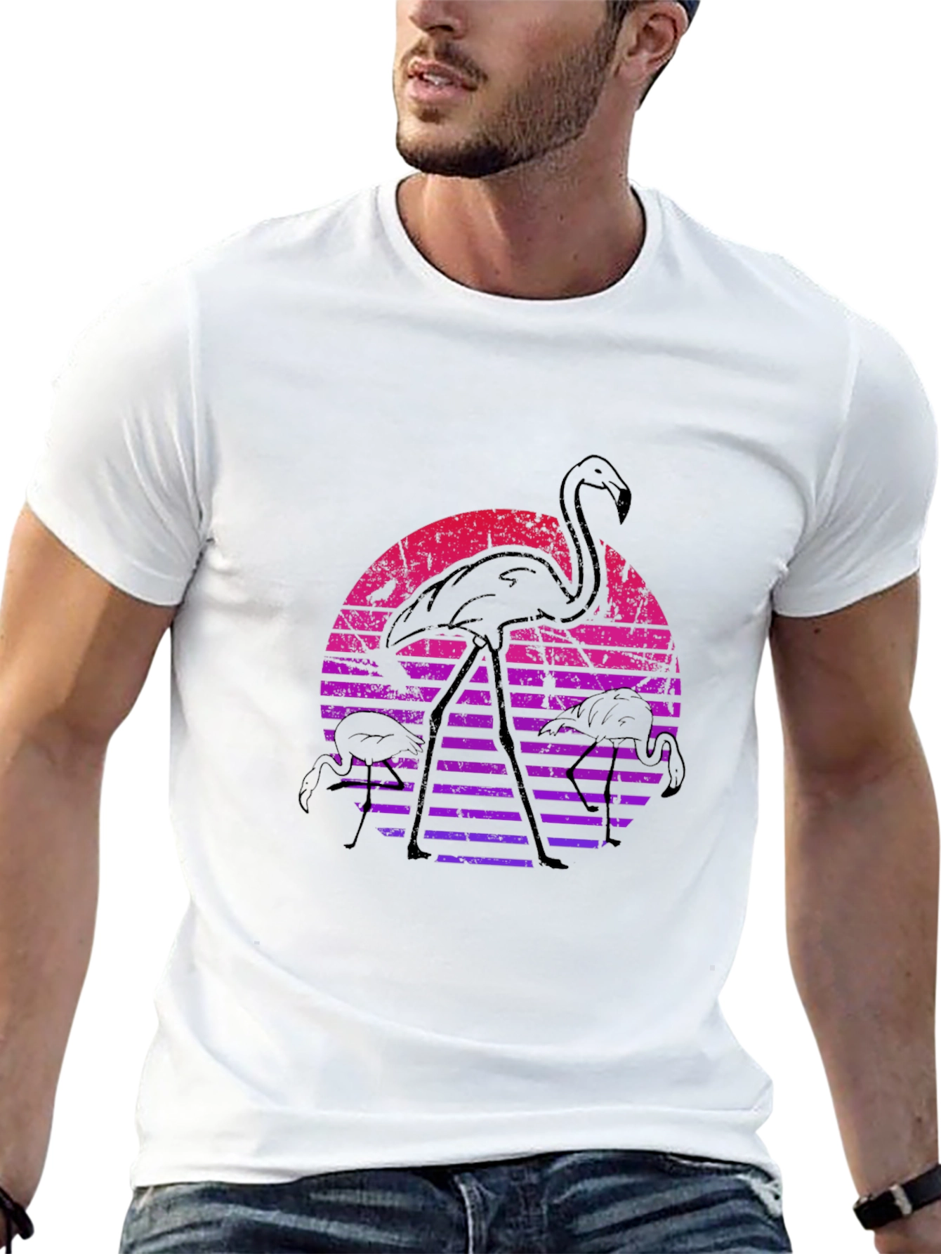 Black Retro Flamingo Sunset Graphic Tee view 13