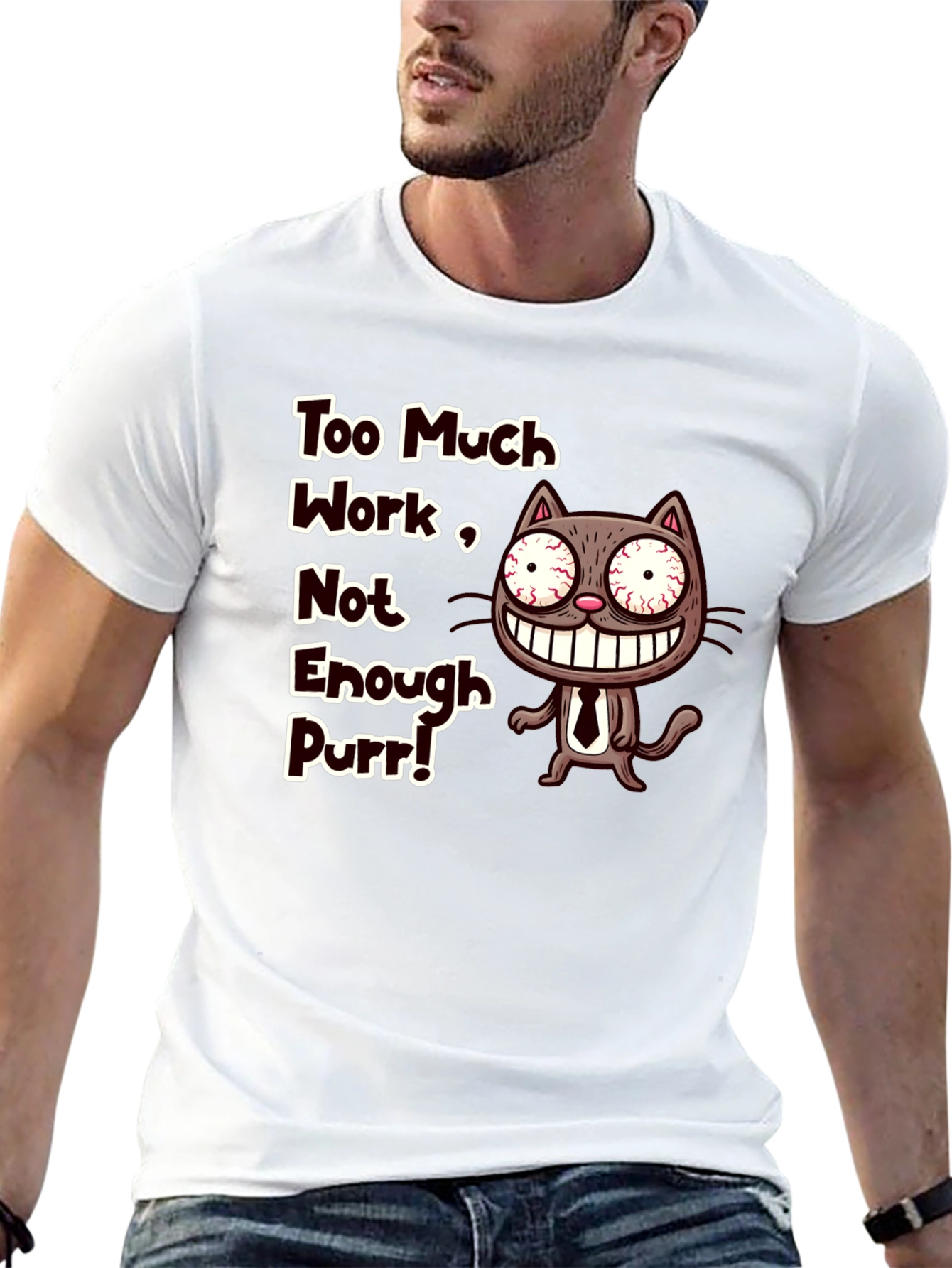 Black Too Much Work Cat T-Shirt - Funny Graphic Tee view 13