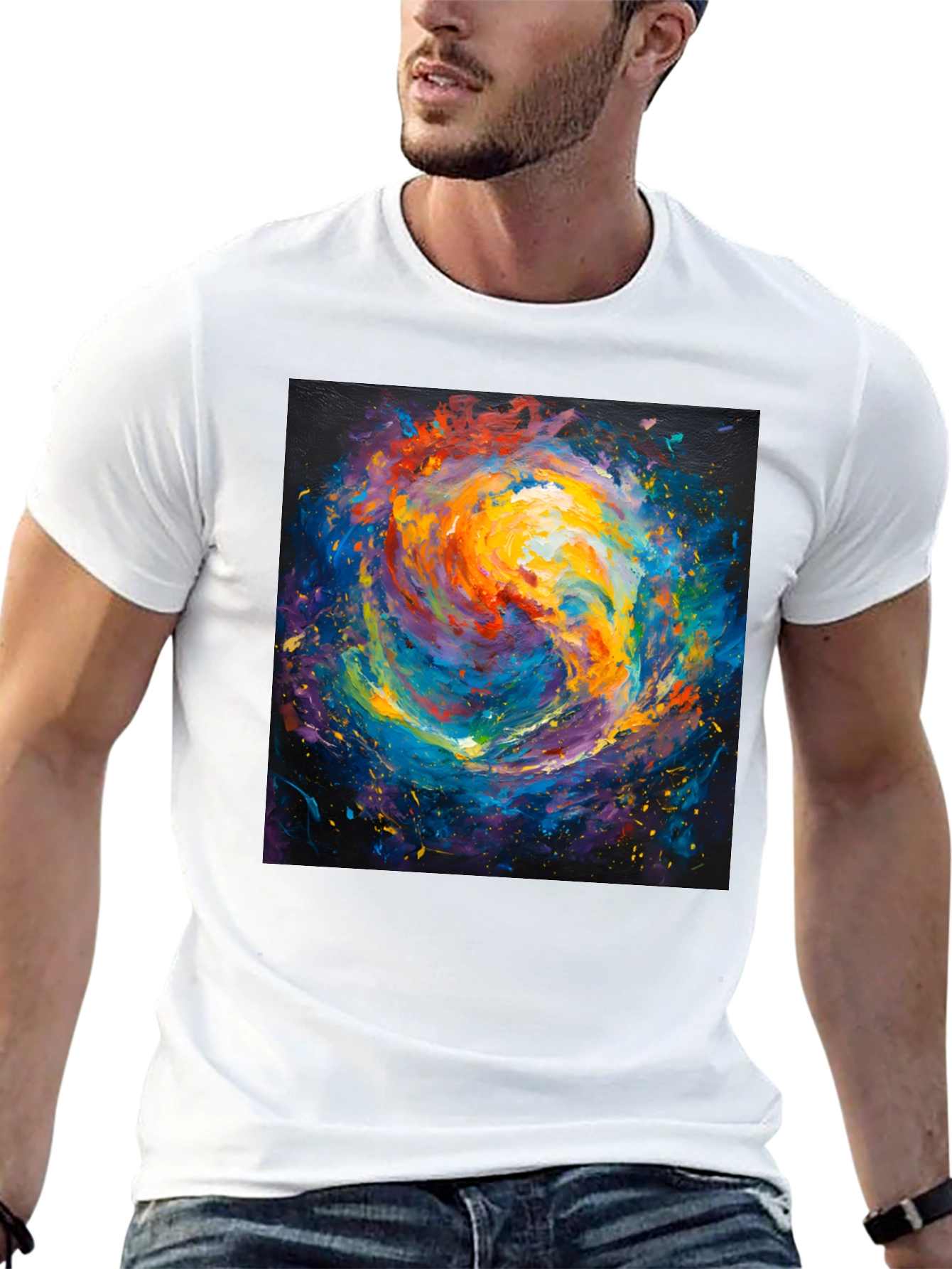 Black Abstract Galaxy Print Crew Neck T-Shirt view 13