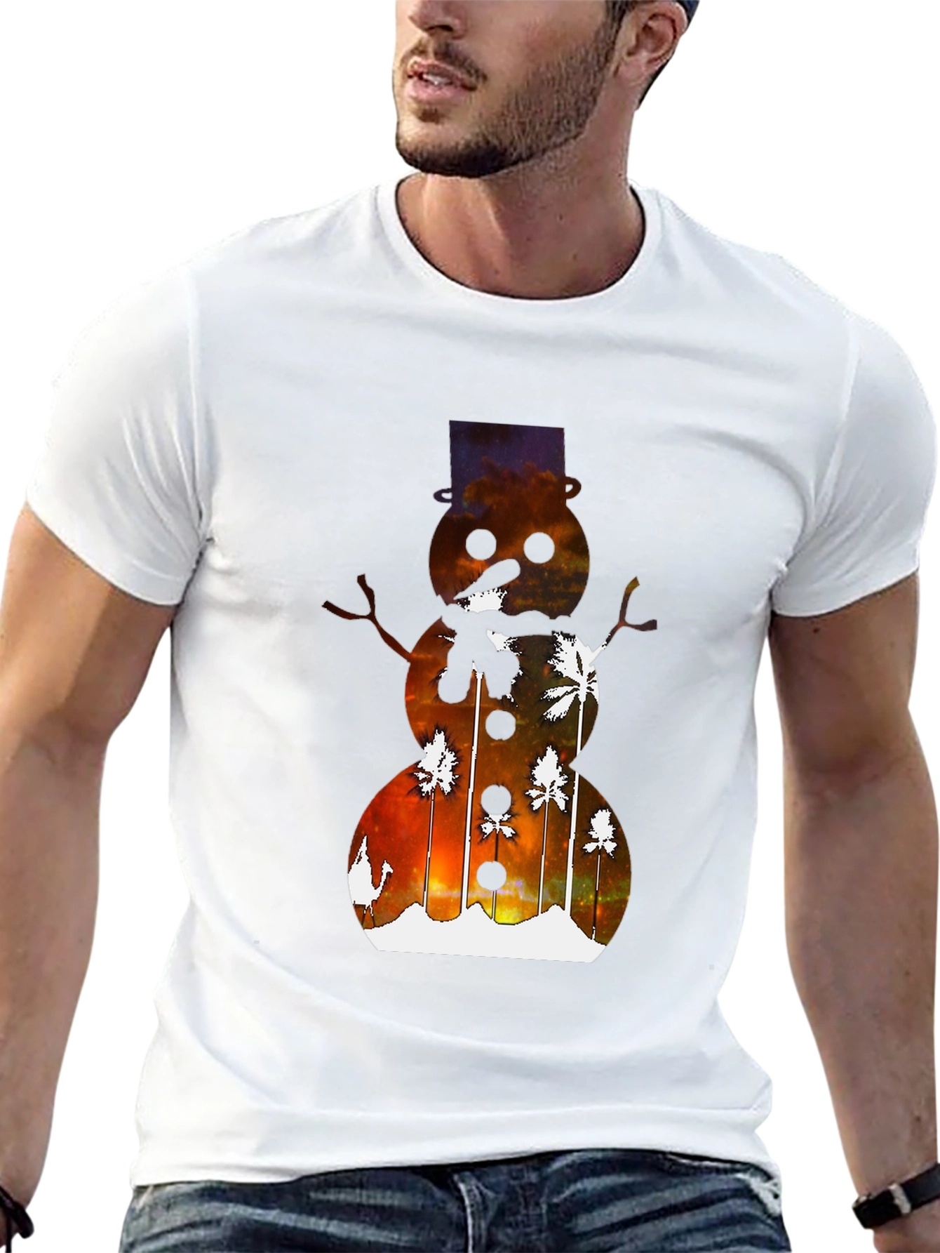 Black Tropical Snowman Graphic Tee - Holiday Fun! view 13