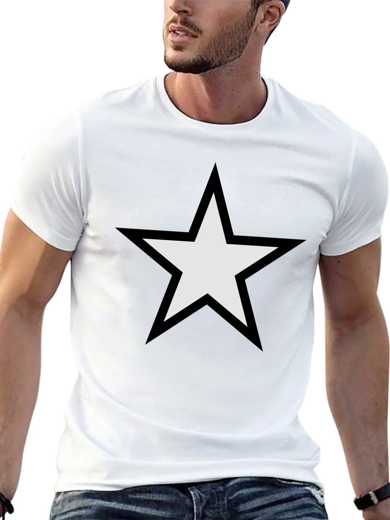 Black Black T-Shirt with White Star Graphic view 13