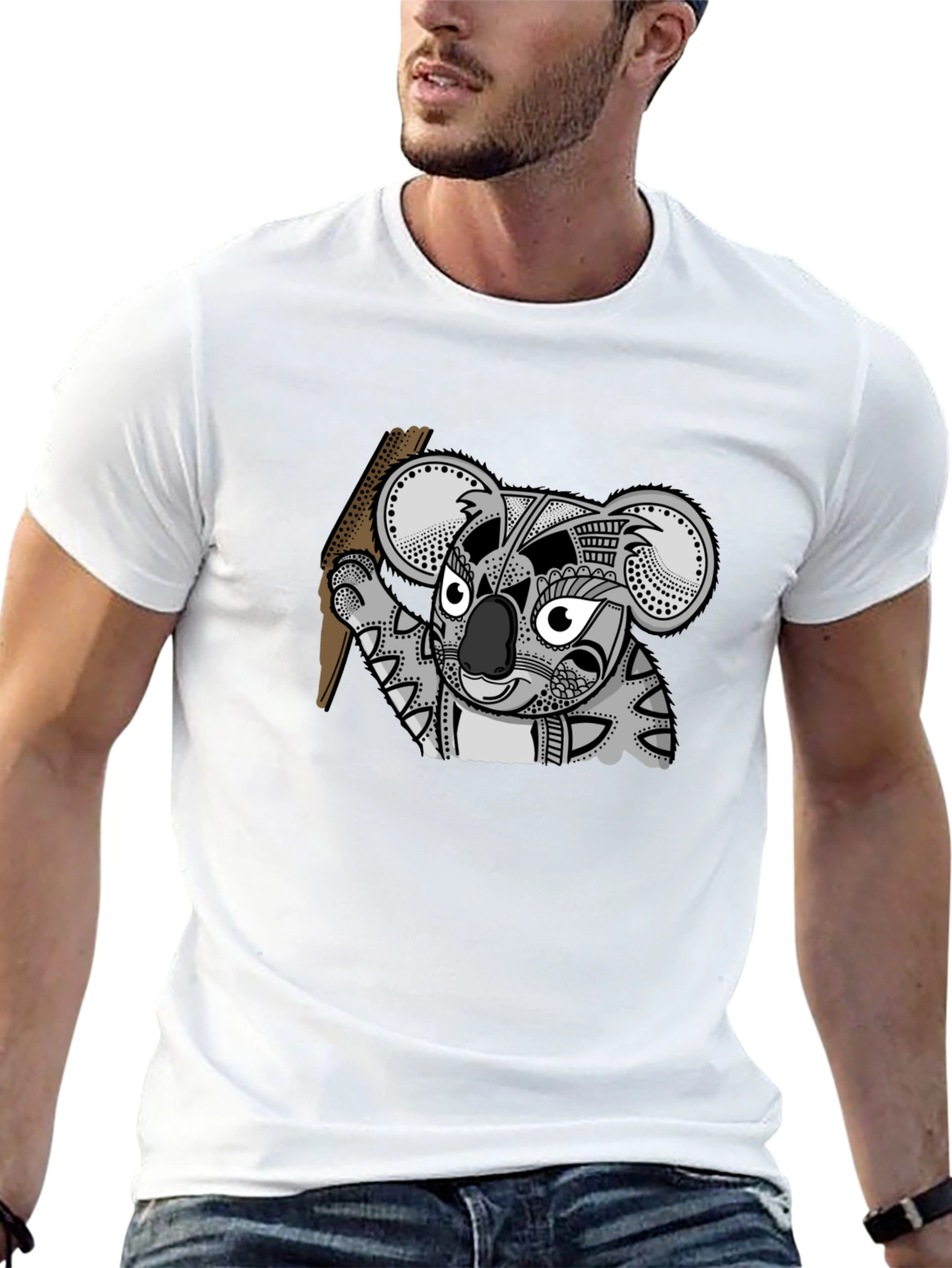 Black Koala Tribal Art Men's Black T-Shirt view 13