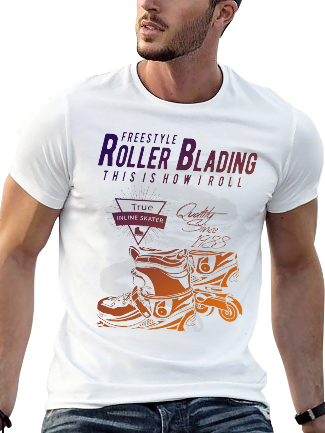 Black Roller Blading T-Shirt - Freestyle Inline Skate Design view 13
