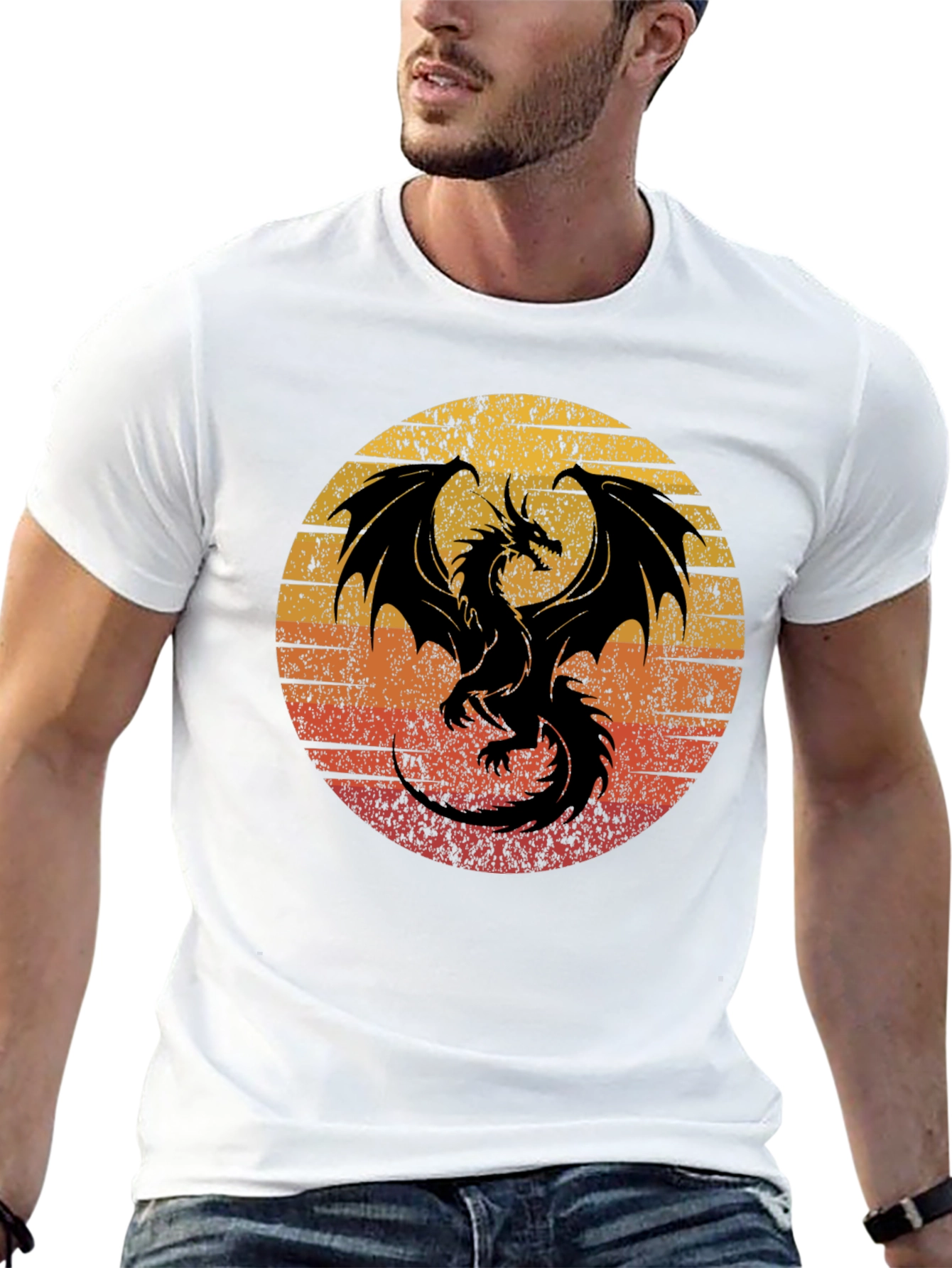 Black Retro Dragon Graphic Tee - Men's Black T-Shirt view 13