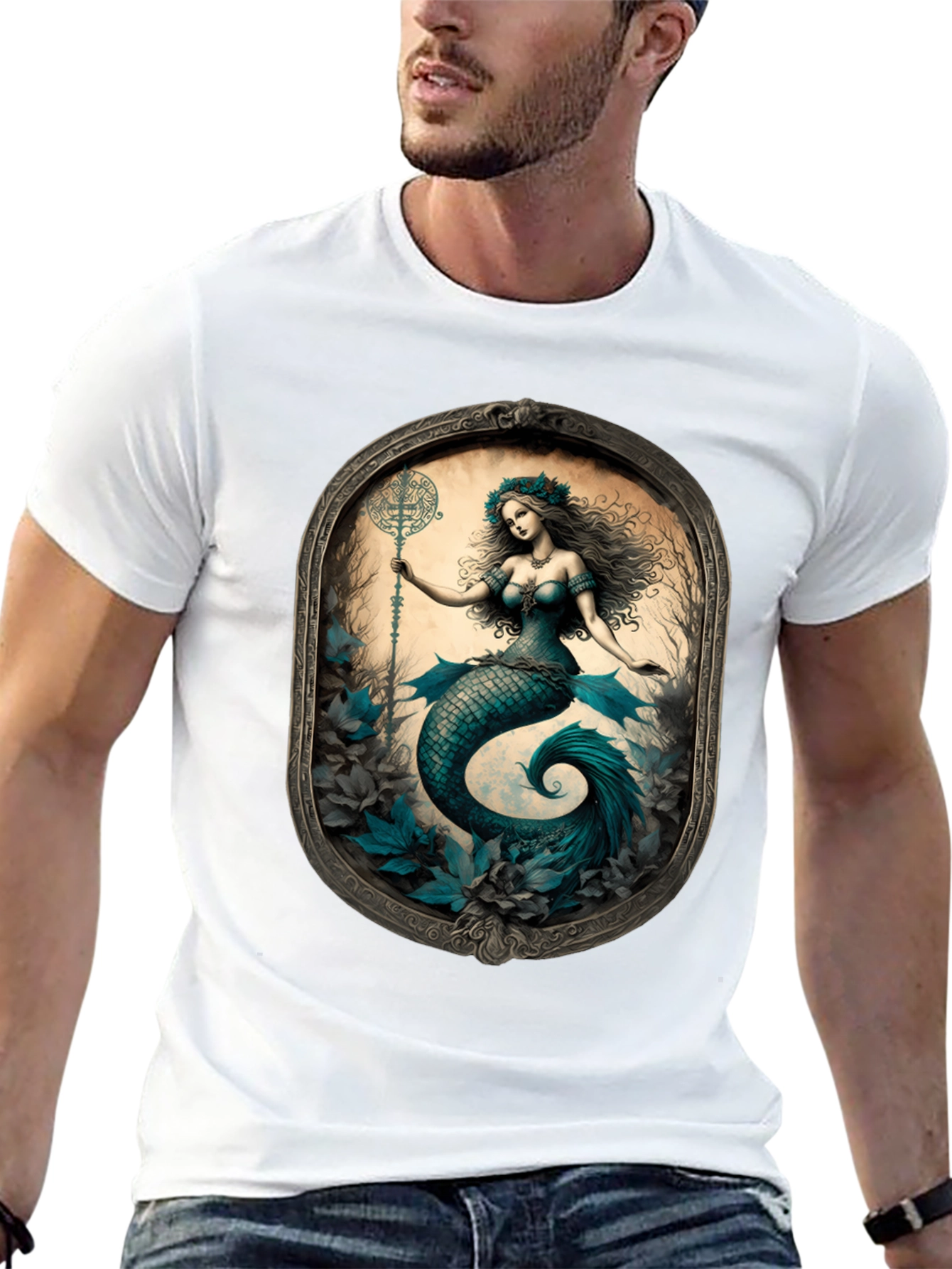 Black Mermaid Graphic Tee - Fantasy Art T-Shirt view 13