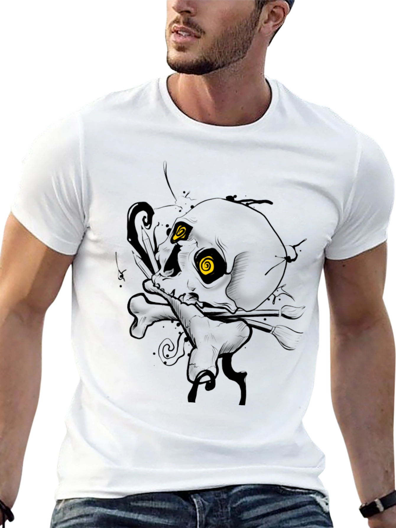 Black Skull & Bones Graphic Tee - Dark Humor Style view 13