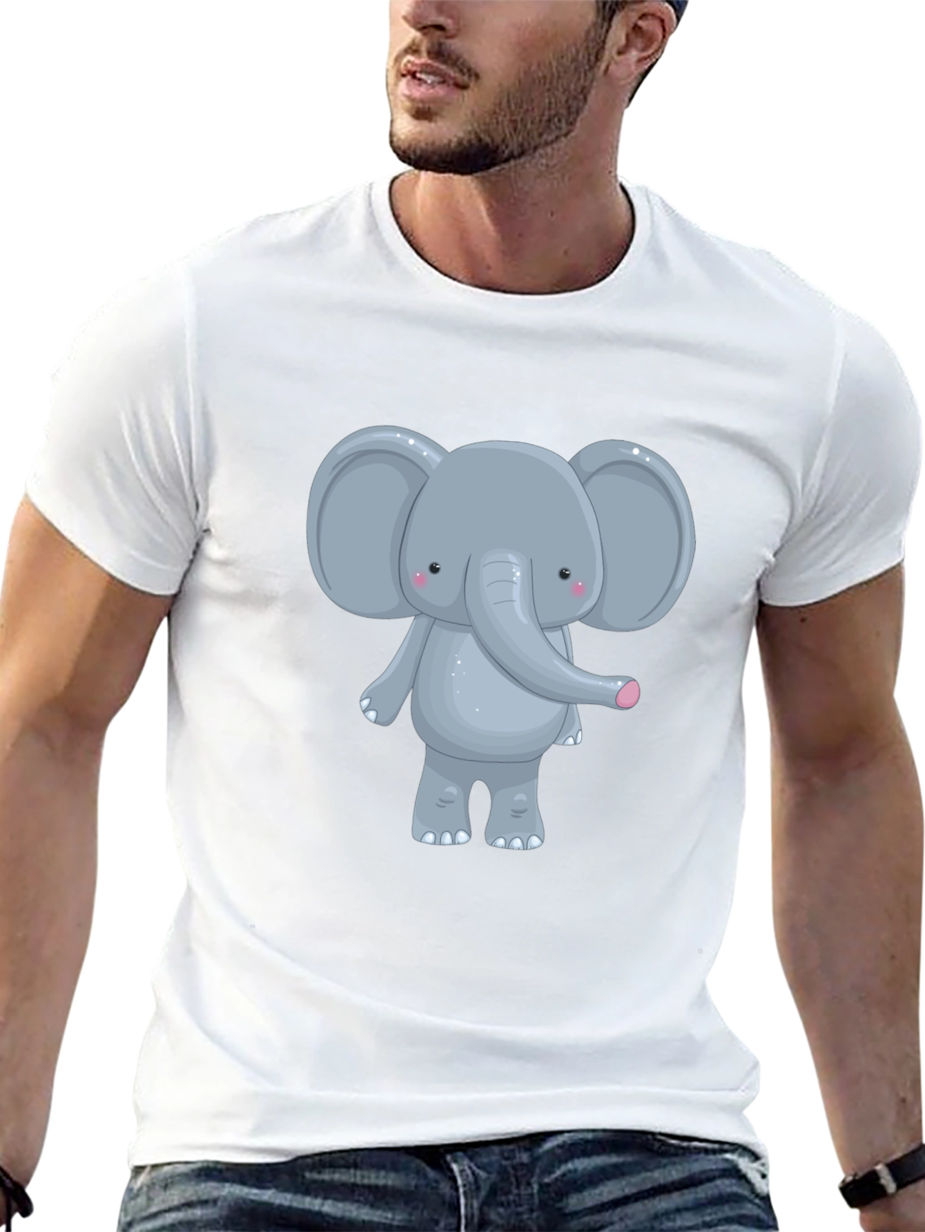 Black Cute Elephant Graphic Tee - Unisex Black T-Shirt view 13