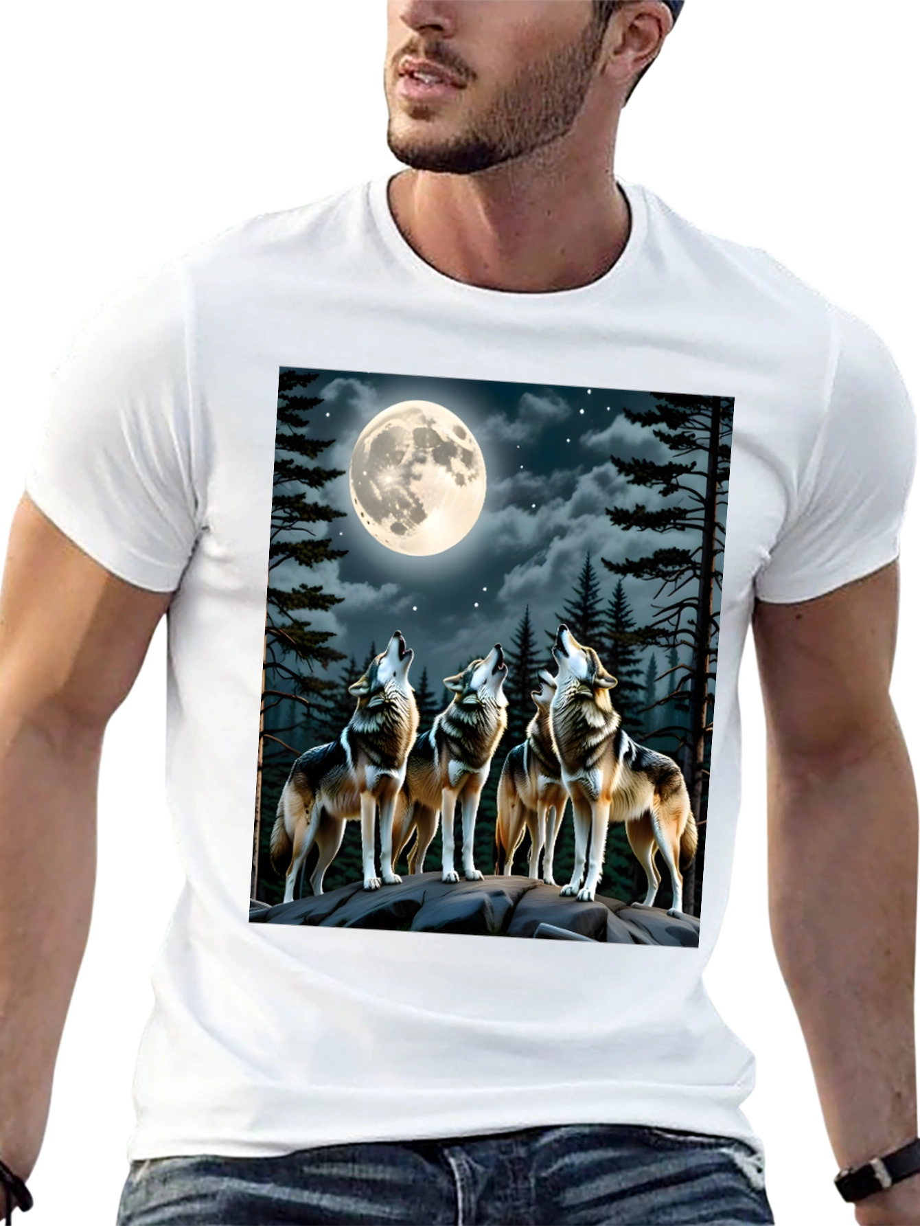 Black Wolf Pack Moon Graphic T-Shirt view 13
