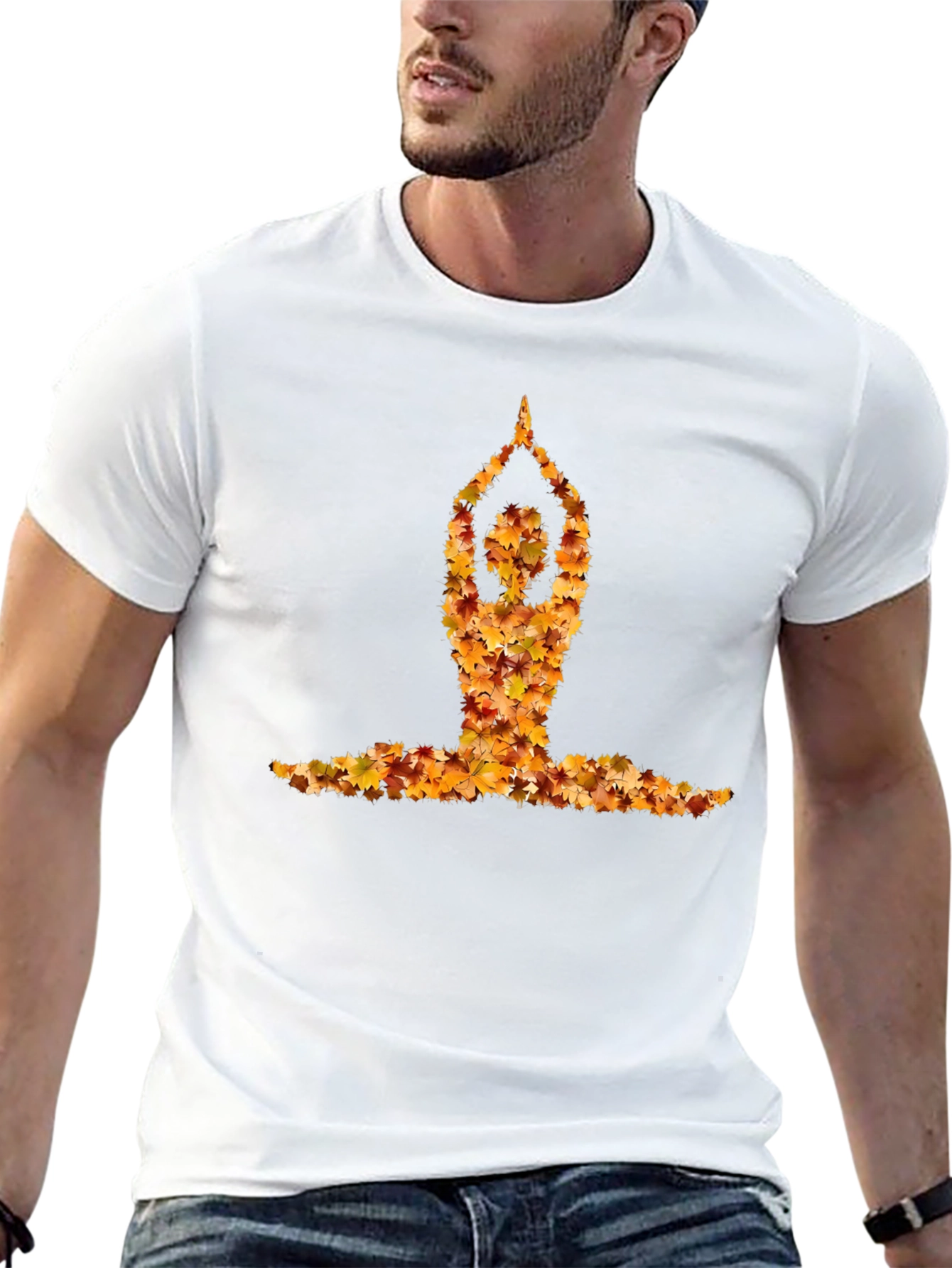 Black Yoga Pose Autumn Leaf Tee - Unisex view 13