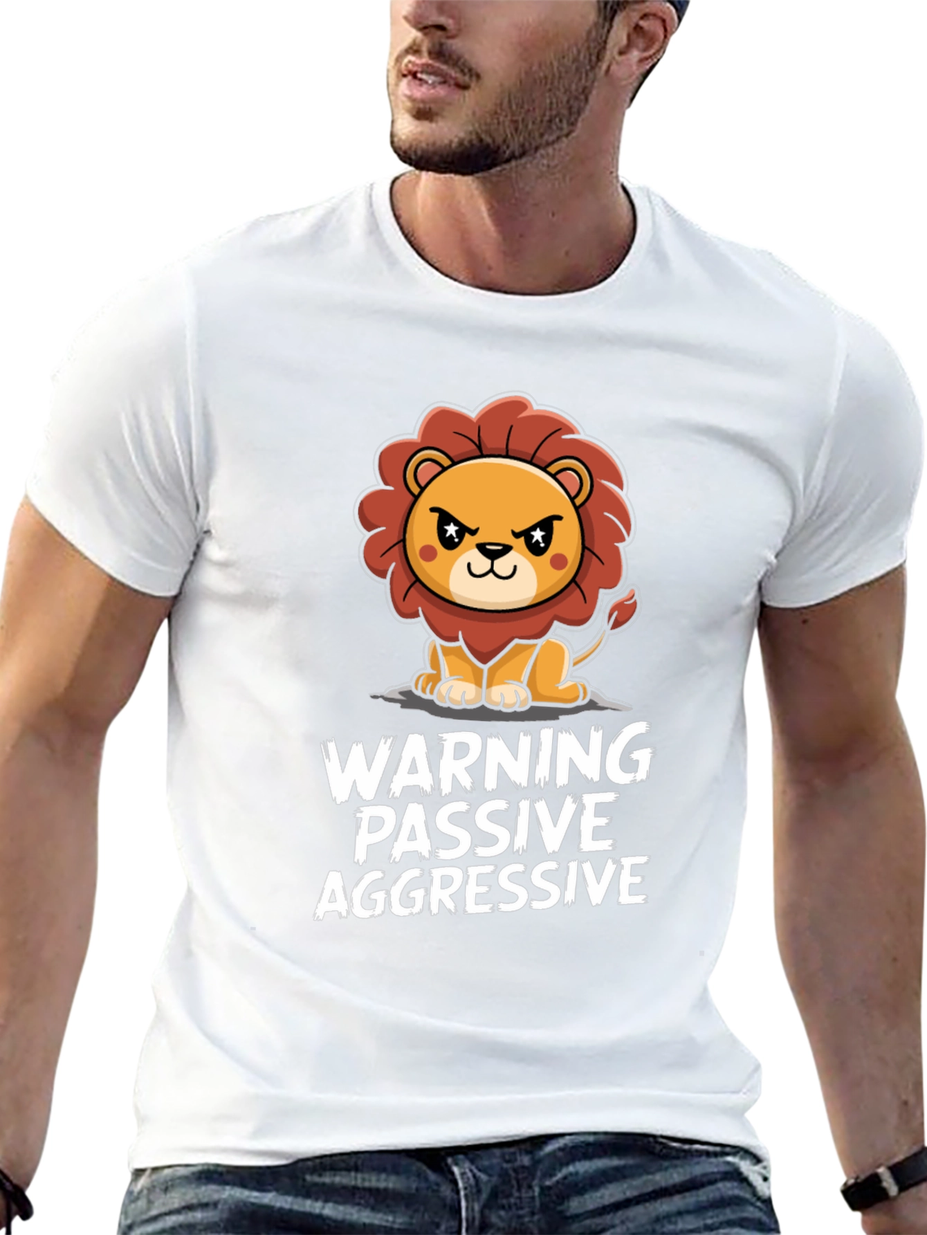Black Warning Passive Aggressive Lion Graphic Tee view 13