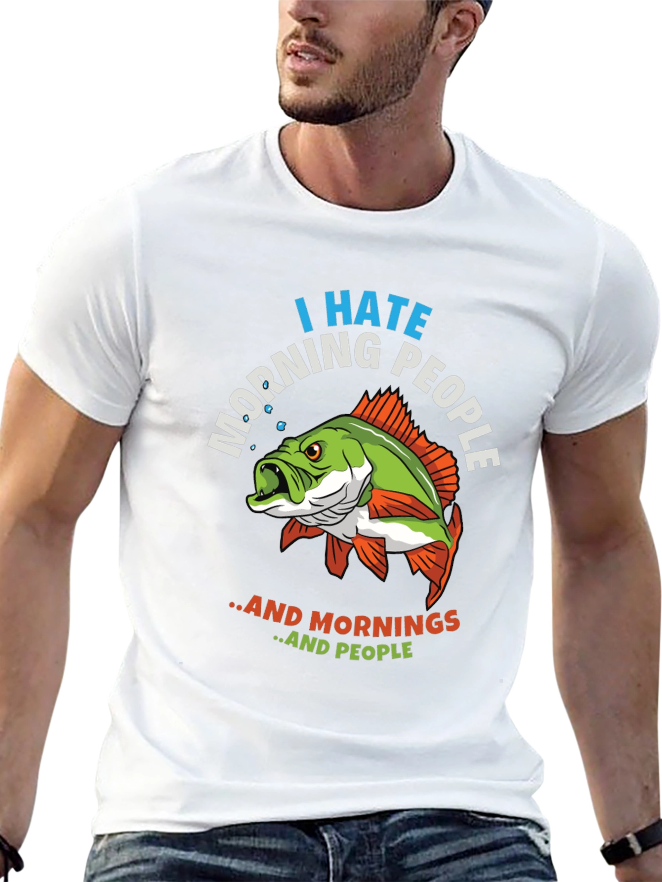 Black I Hate Morning People Fish Graphic T-Shirt view 13