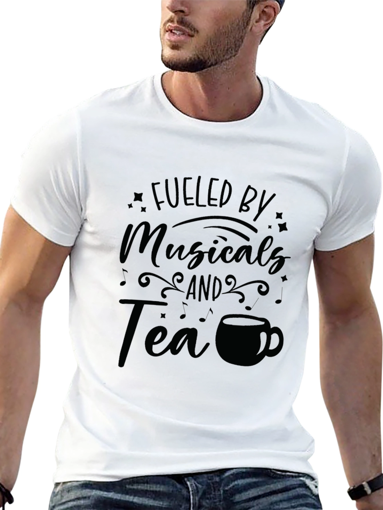 Black Fueled by Musicals and Tea Graphic T-Shirt view 13