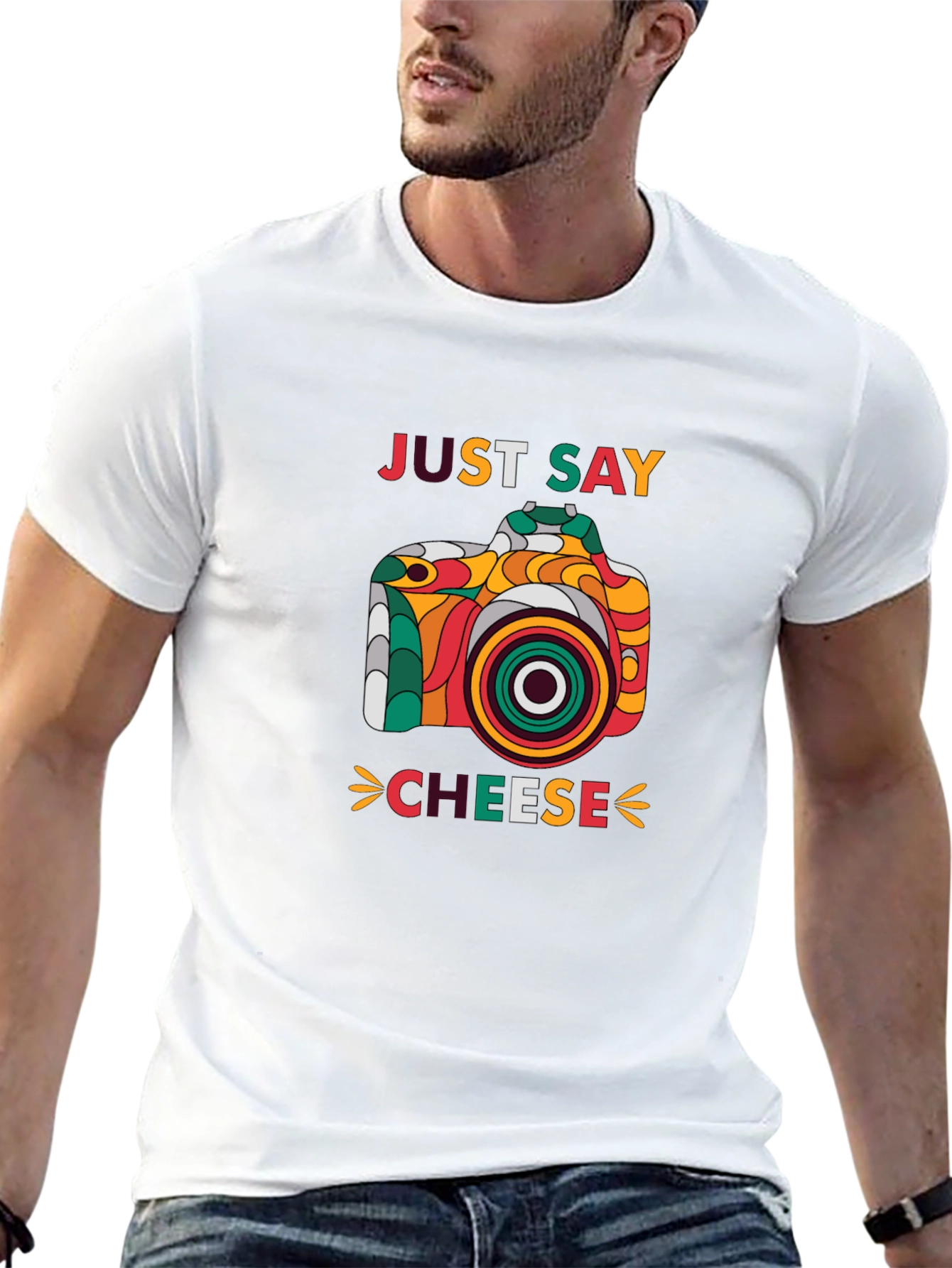 Black Just Say Cheese Camera Graphic T-Shirt view 13