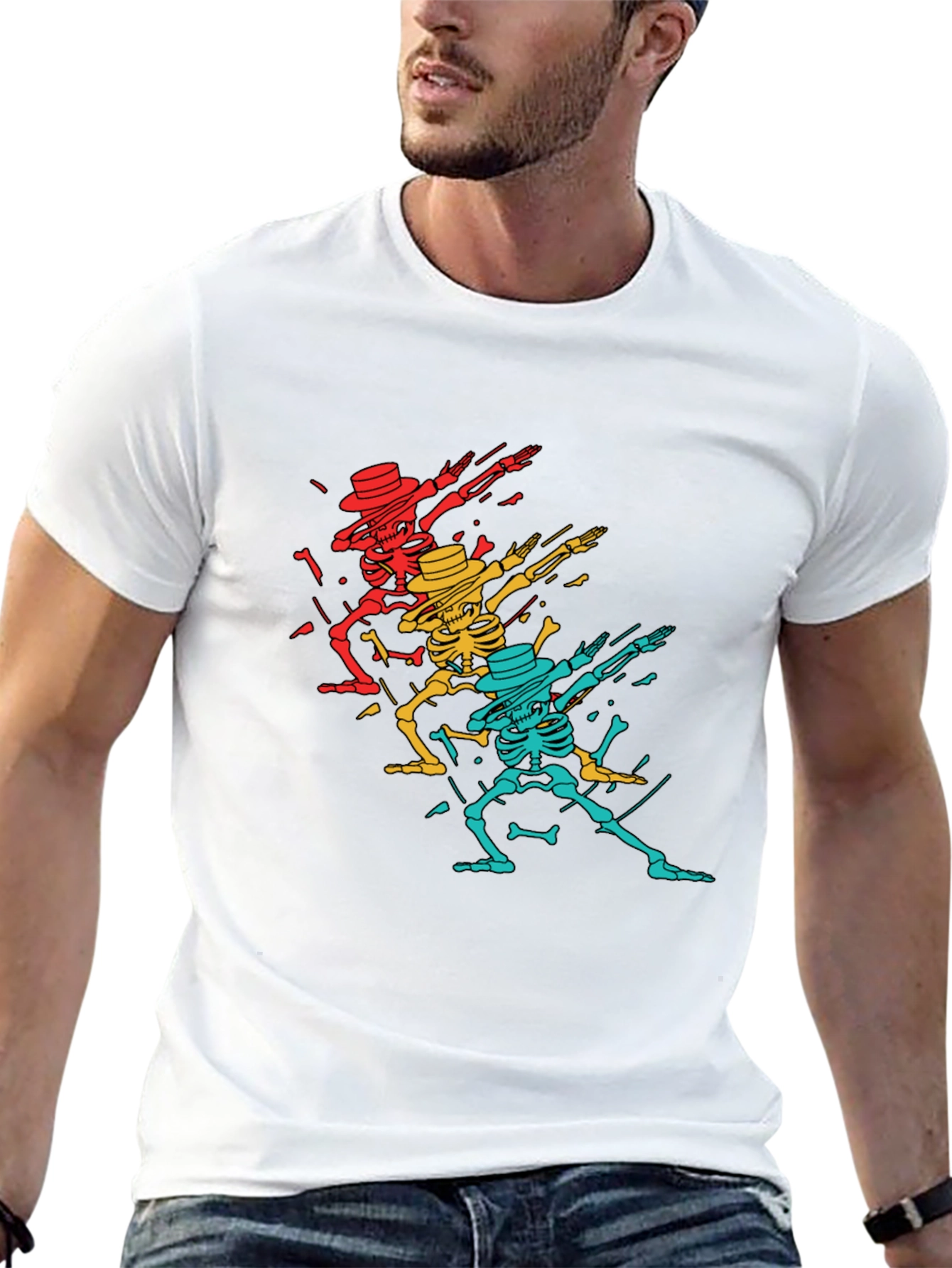 Black Dabbing Skeleton T-Shirt - Cool Graphic Tee view 13