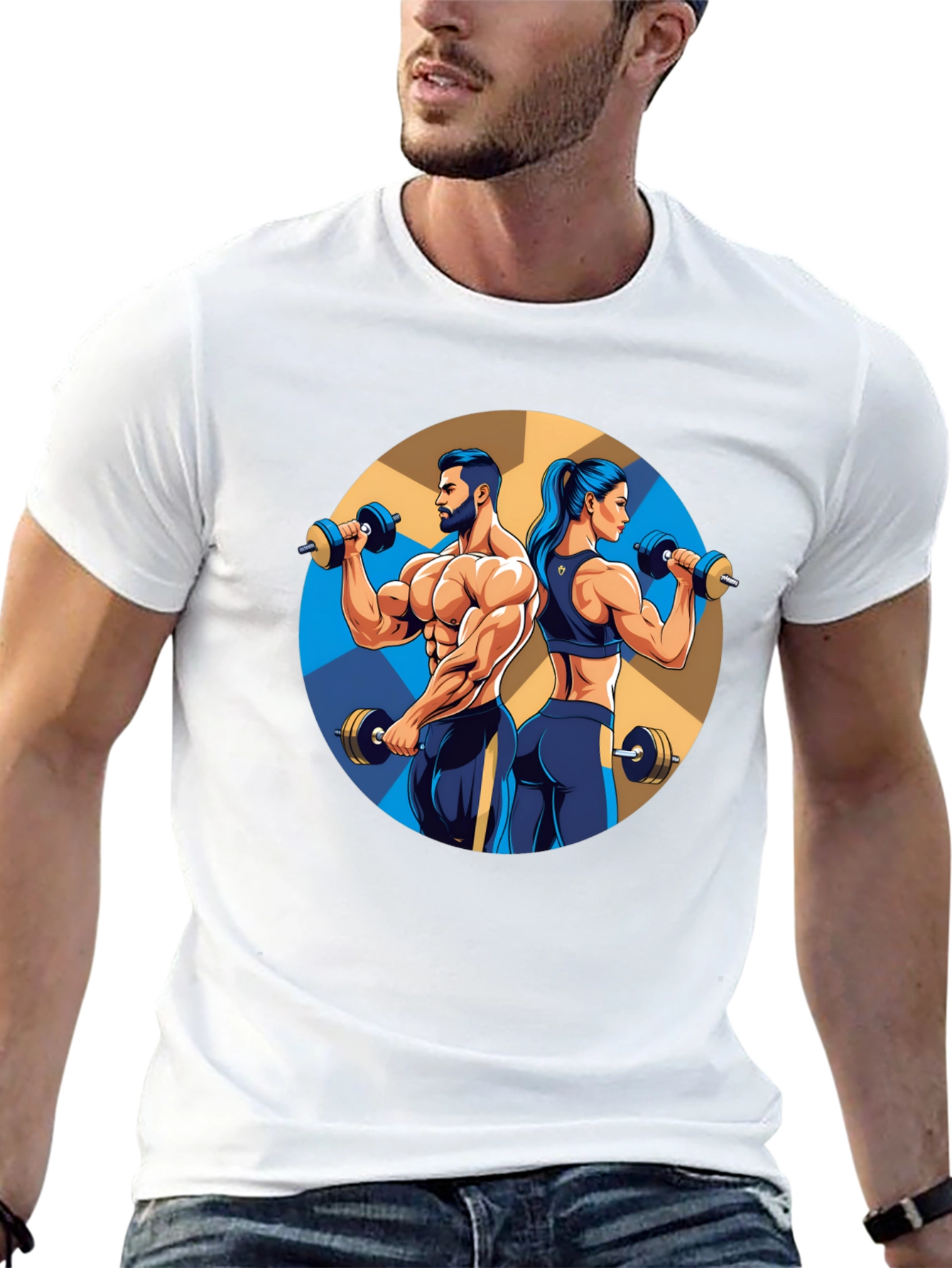 Black Fitness Couple Graphic Tee - Black Cotton T-Shirt view 13