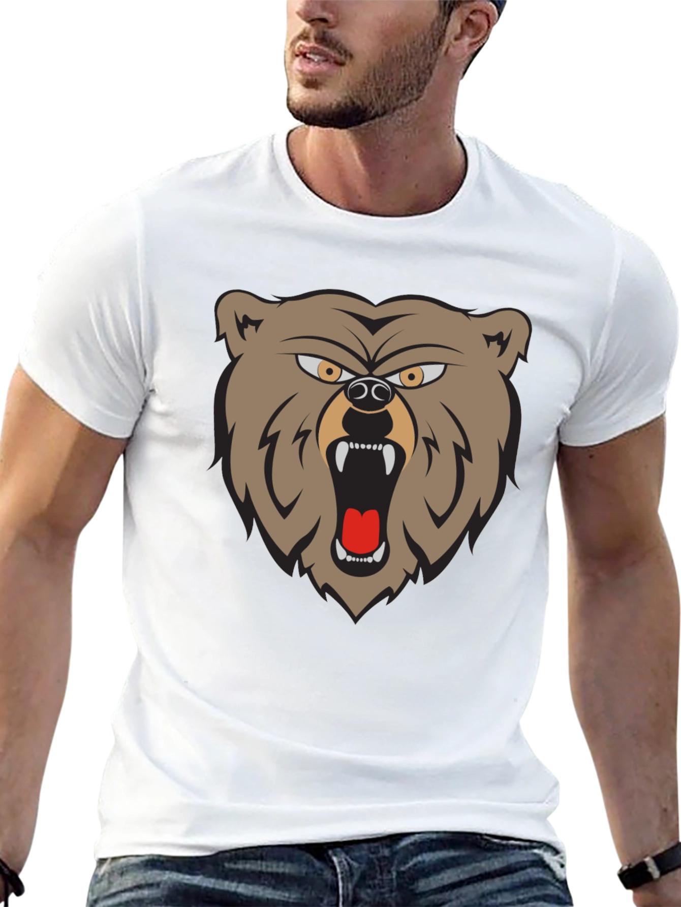 Black Men's Graphic T-Shirt - Roaring Bear Design view 13