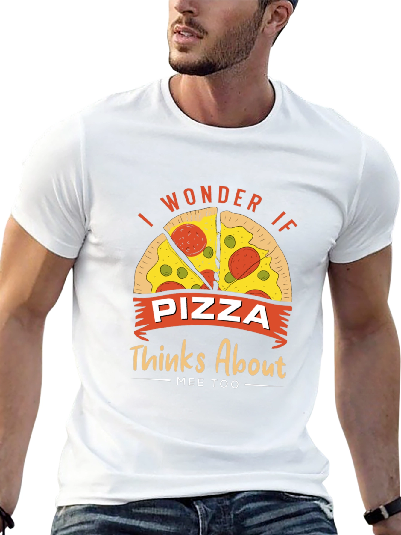 Black Pizza Lover Graphic Tee - I Wonder If Pizza Thinks About Mee Too view 13